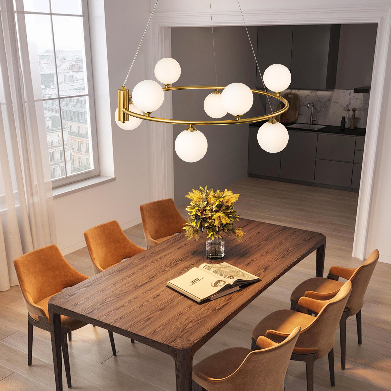 Glowlings 6/8-Light Modern Opal Glass Globe Brass Round Chandelier