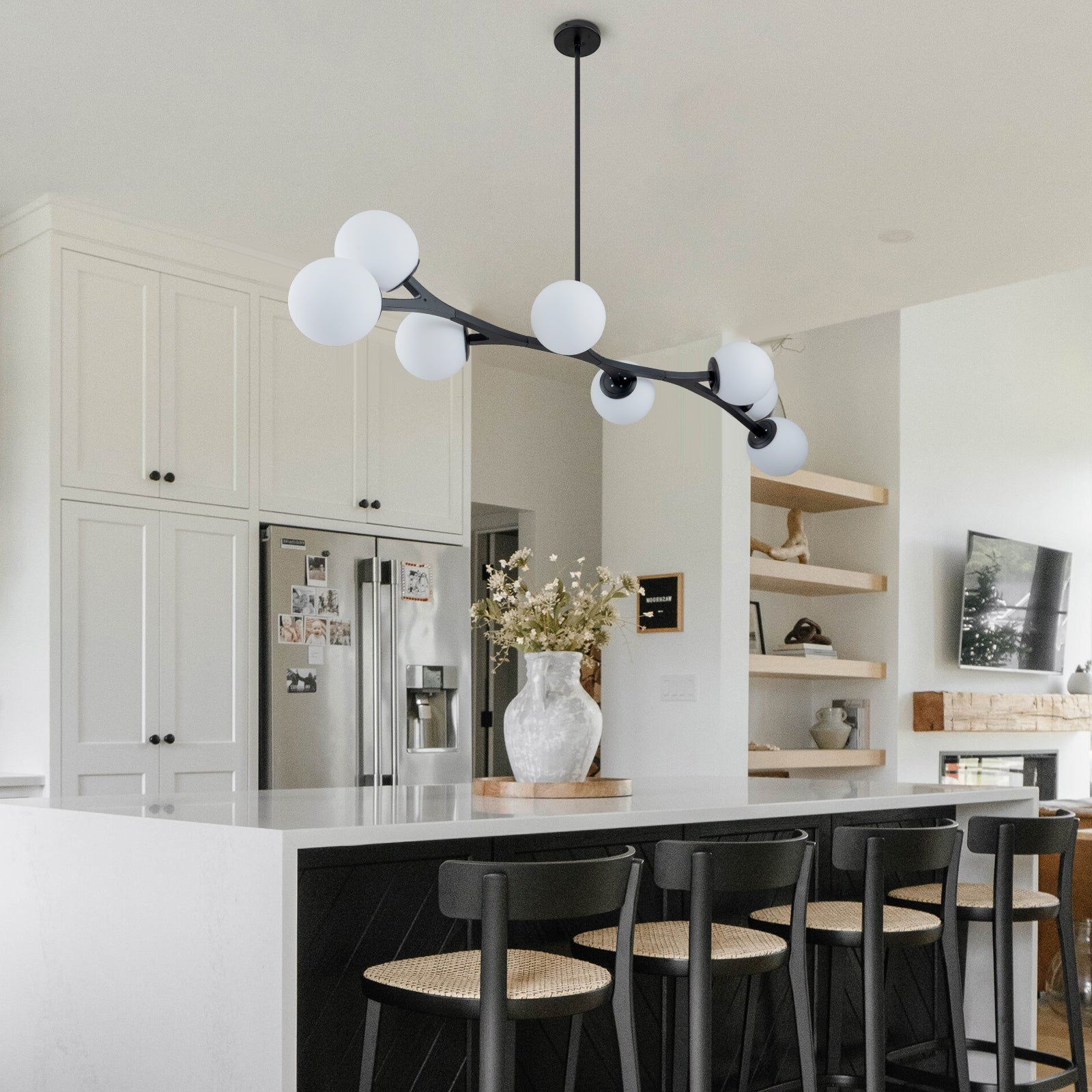 Glowlings 8-Light Modern 56"Wide Opal Glass Branching Chandelier