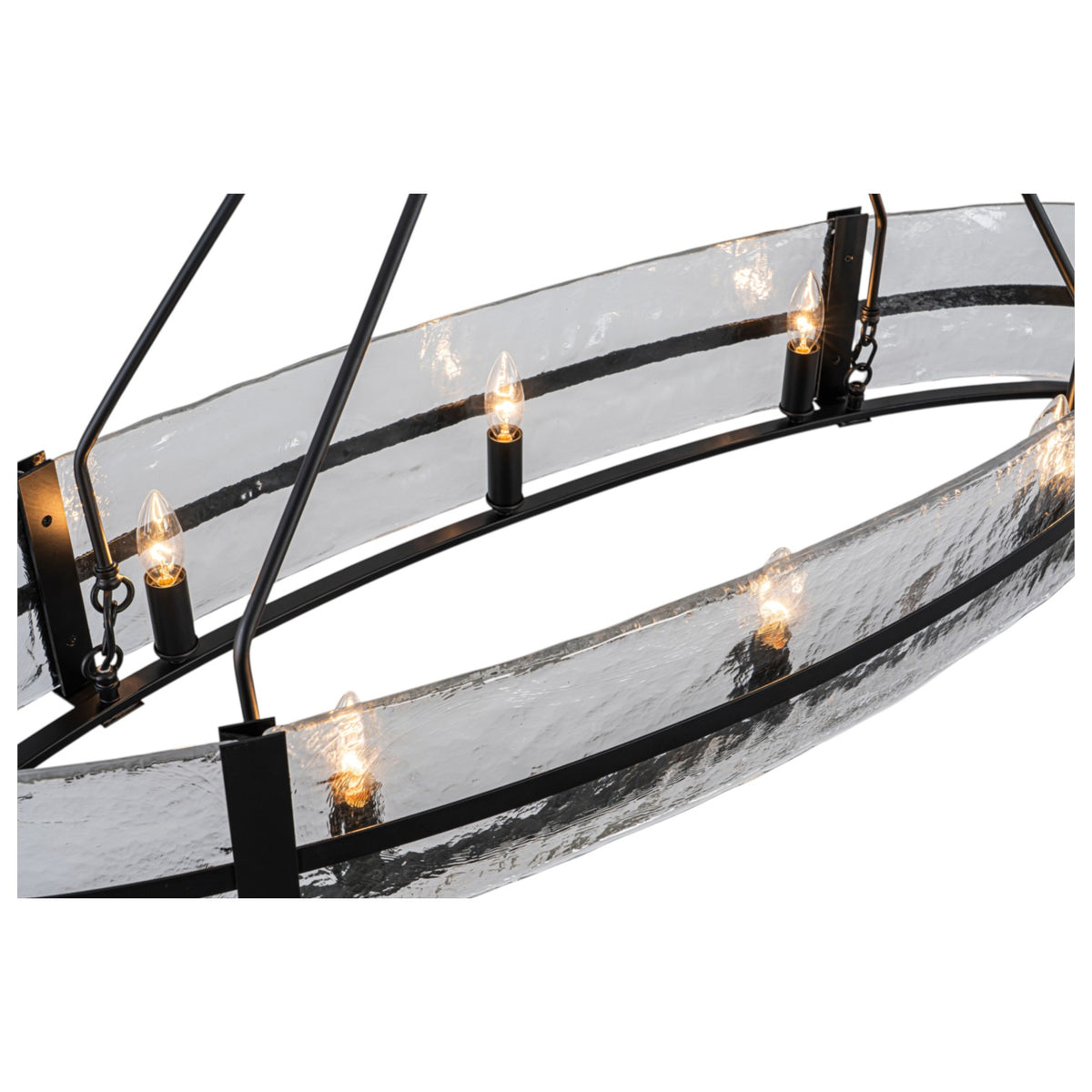 Glowlings 8-Light Modern Oval Glass Chandelier, Matte Black with Water Ripple Textured Glass, Linear Kitchen Island Pendant Light