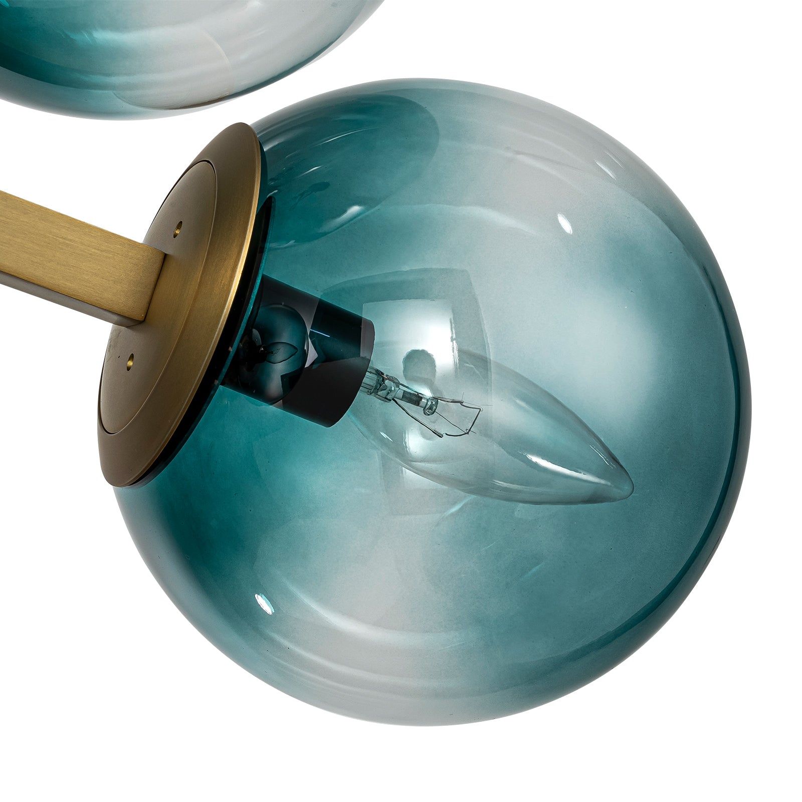 Glowlings 6/8-Light Modern Large Brass Gradient Blue Glass Linear Sputnik Chandelier/Semi-Flush Mount