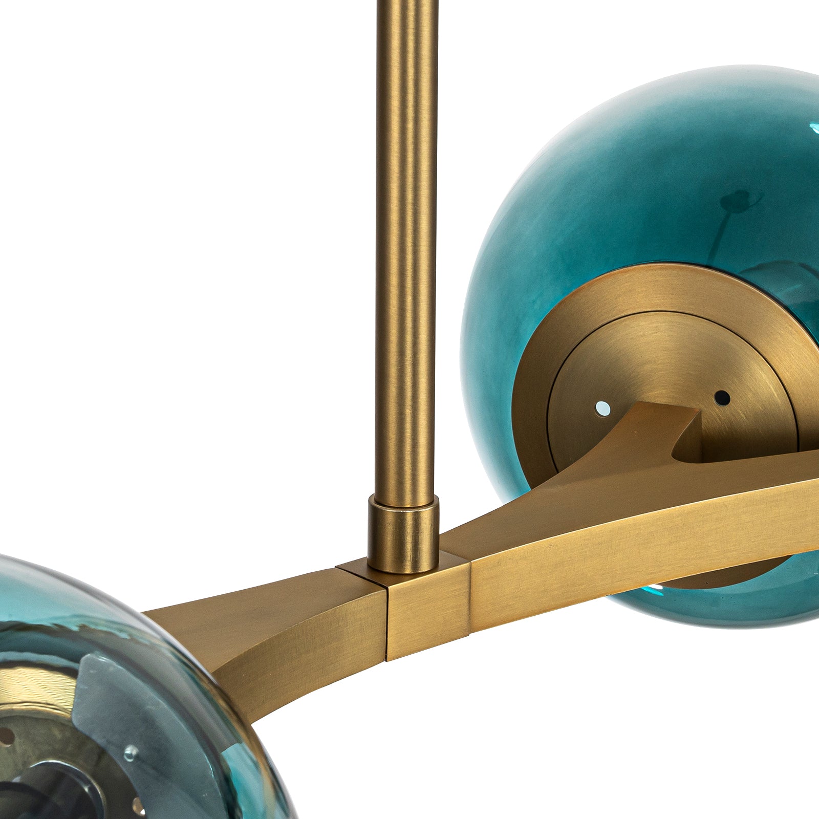 Glowlings 6/8-Light Modern Large Brass Gradient Blue Glass Linear Sputnik Chandelier/Semi-Flush Mount