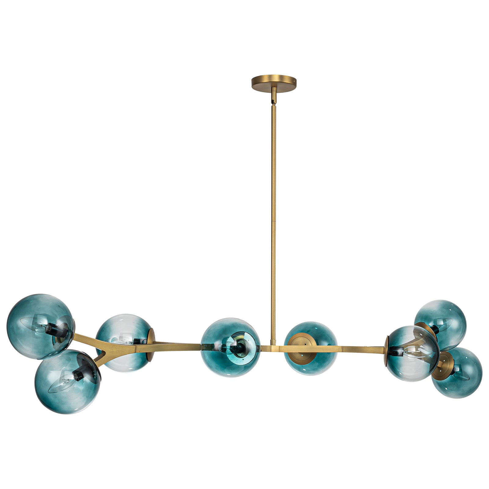 Glowlings 6/8-Light Modern Large Brass Gradient Blue Glass Linear Sputnik Chandelier/Semi-Flush Mount