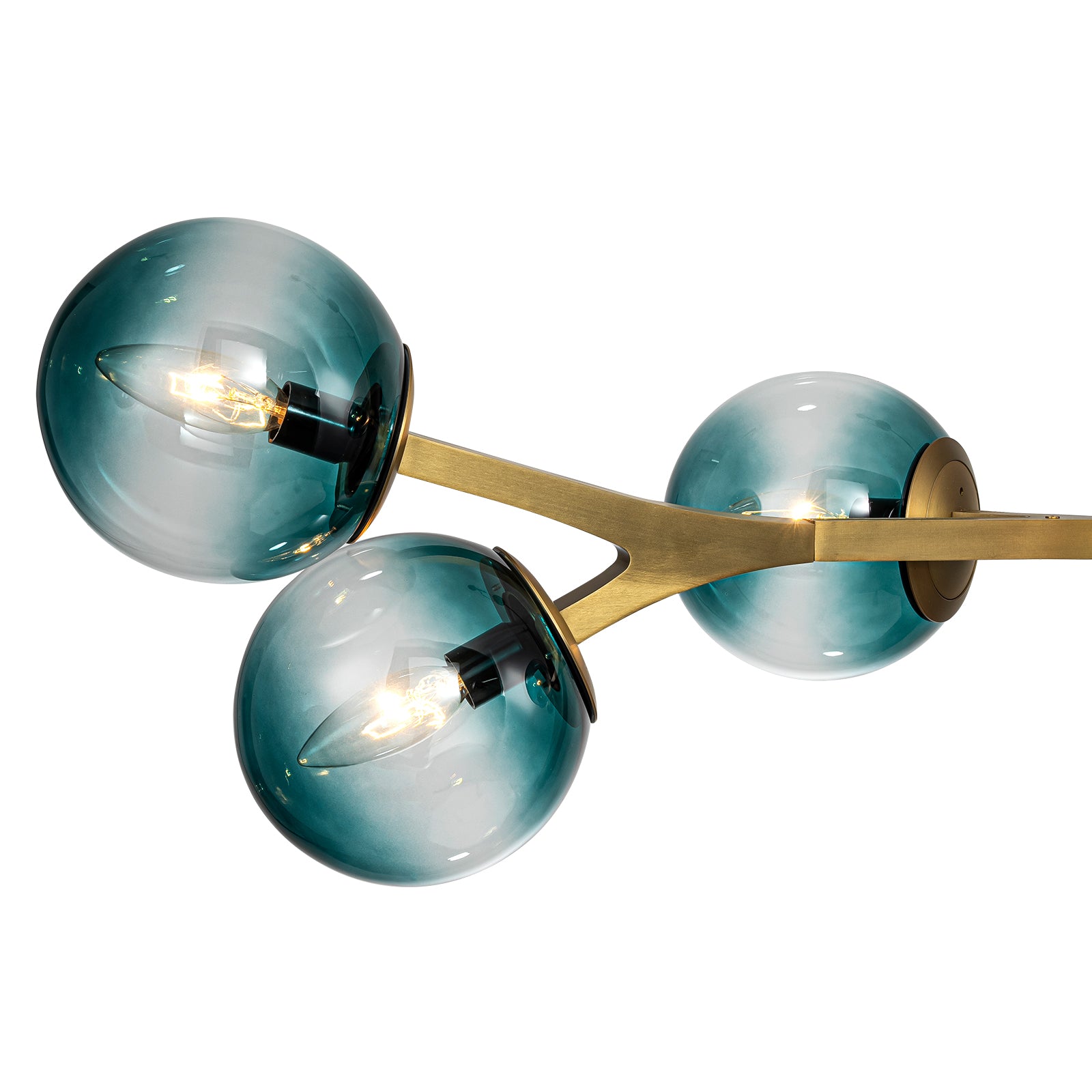 Glowlings 6/8-Light Modern Large Brass Gradient Blue Glass Linear Sputnik Chandelier/Semi-Flush Mount