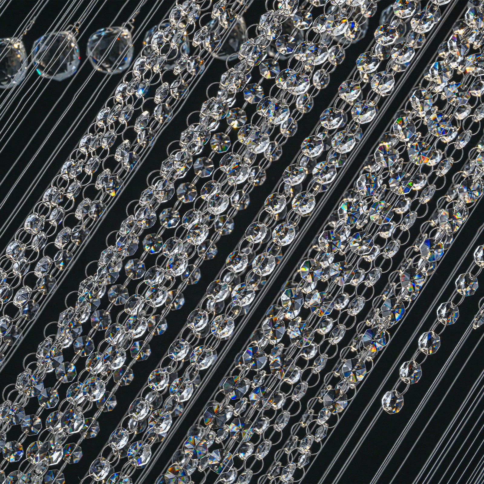 Glowlings 8-Light 98"H Modern Square Tiered Raindrop Crystal Foyer Chandelier For High Ceiling