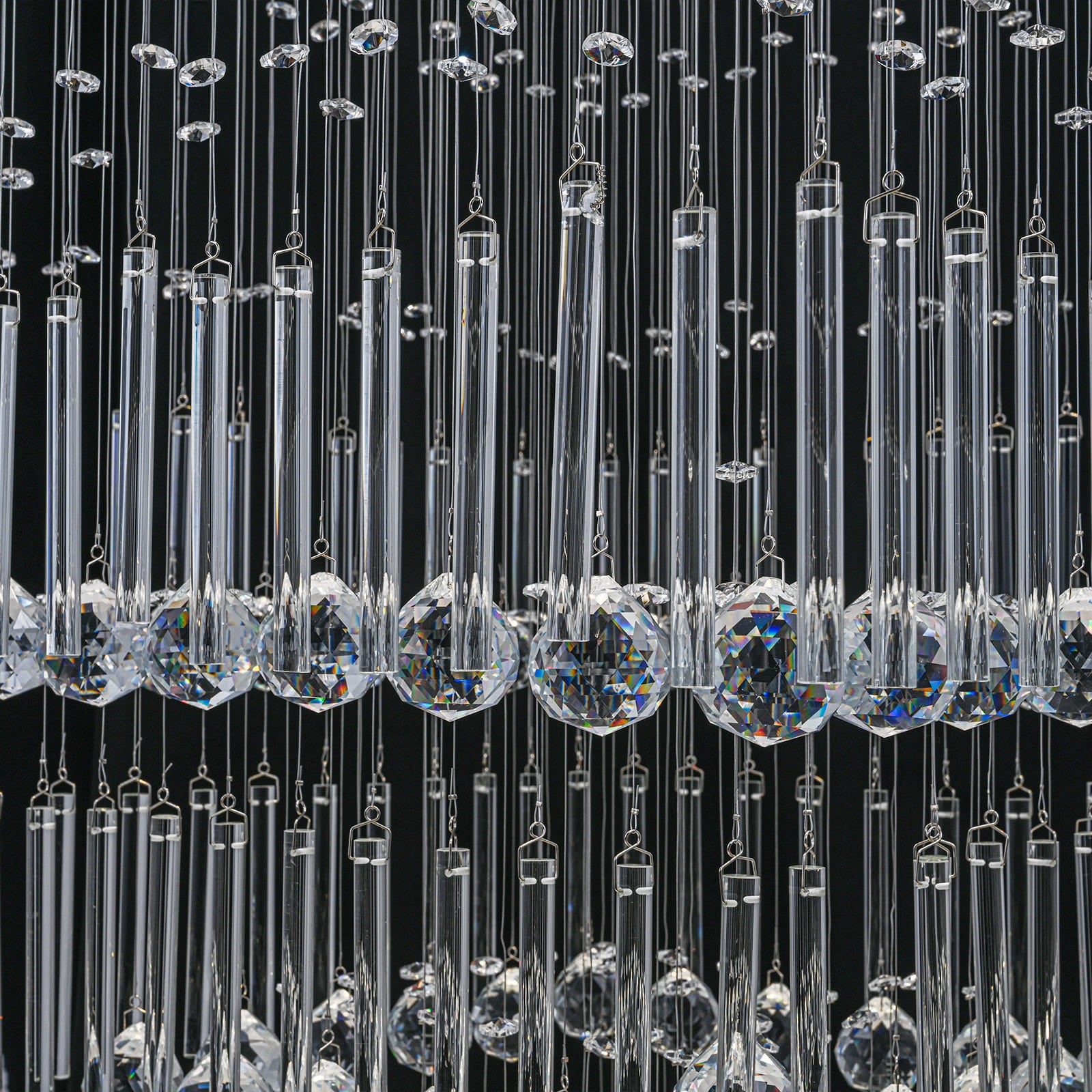 Glowlings 8-Light 98"H Modern Square Tiered Raindrop Crystal Foyer Chandelier For High Ceiling