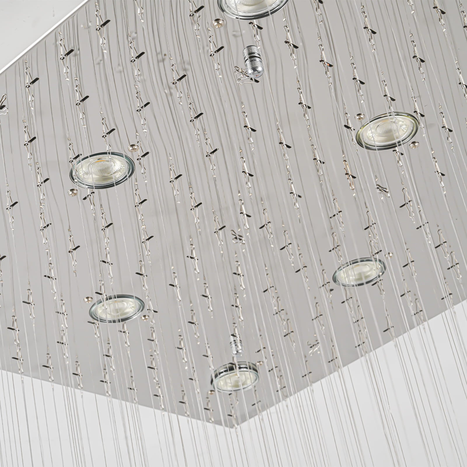 Glowlings 8-Light 98"H Modern Square Tiered Raindrop Crystal Foyer Chandelier For High Ceiling