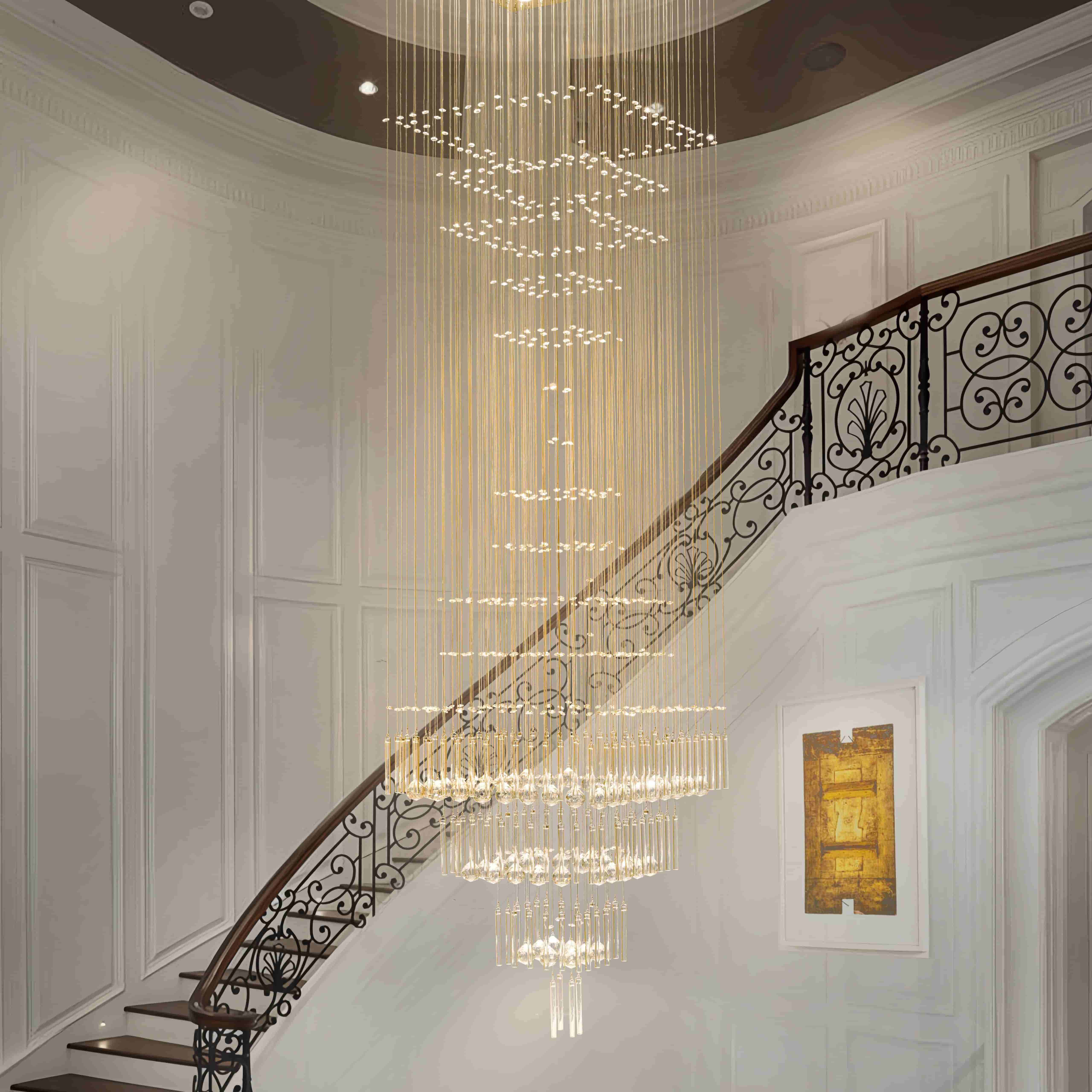 Glowlings 8-Light 98"H Modern Square Tiered Raindrop Crystal Foyer Chandelier For High Ceiling