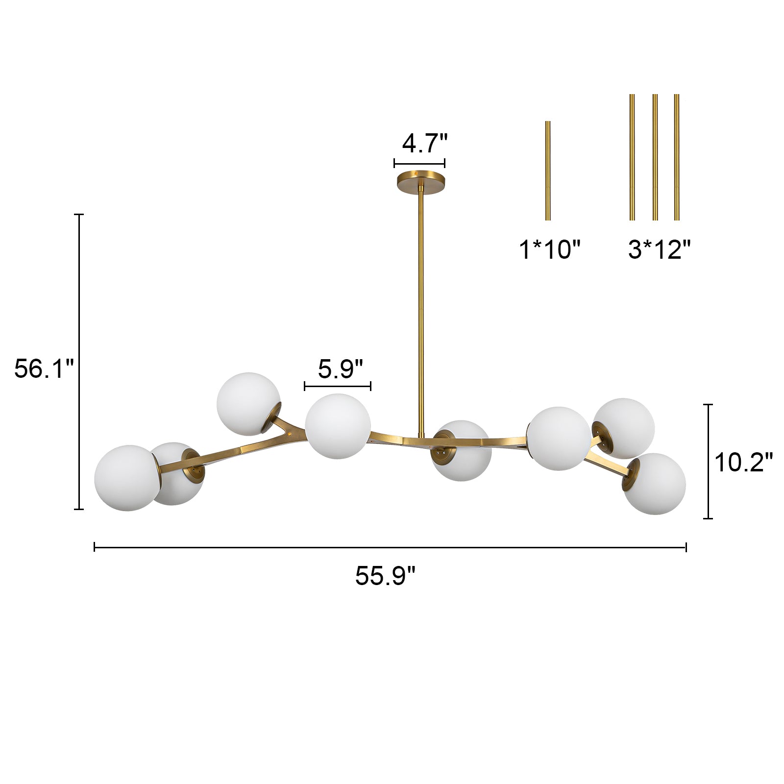 Glowlings 8-Light Modern 56"Wide Opal Glass Branching Chandelier