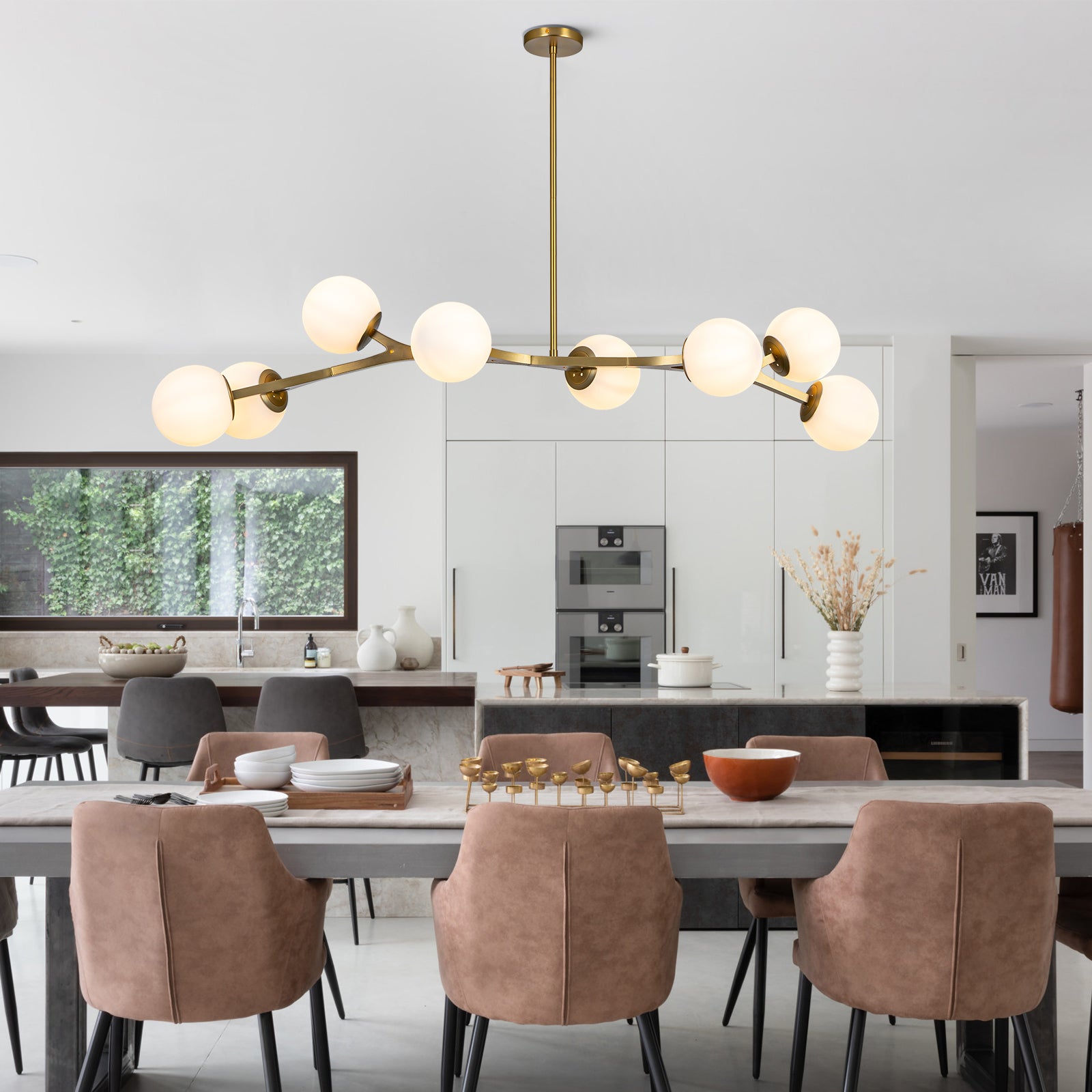 Glowlings 8-Light Modern 56"Wide Opal Glass Branching Chandelier