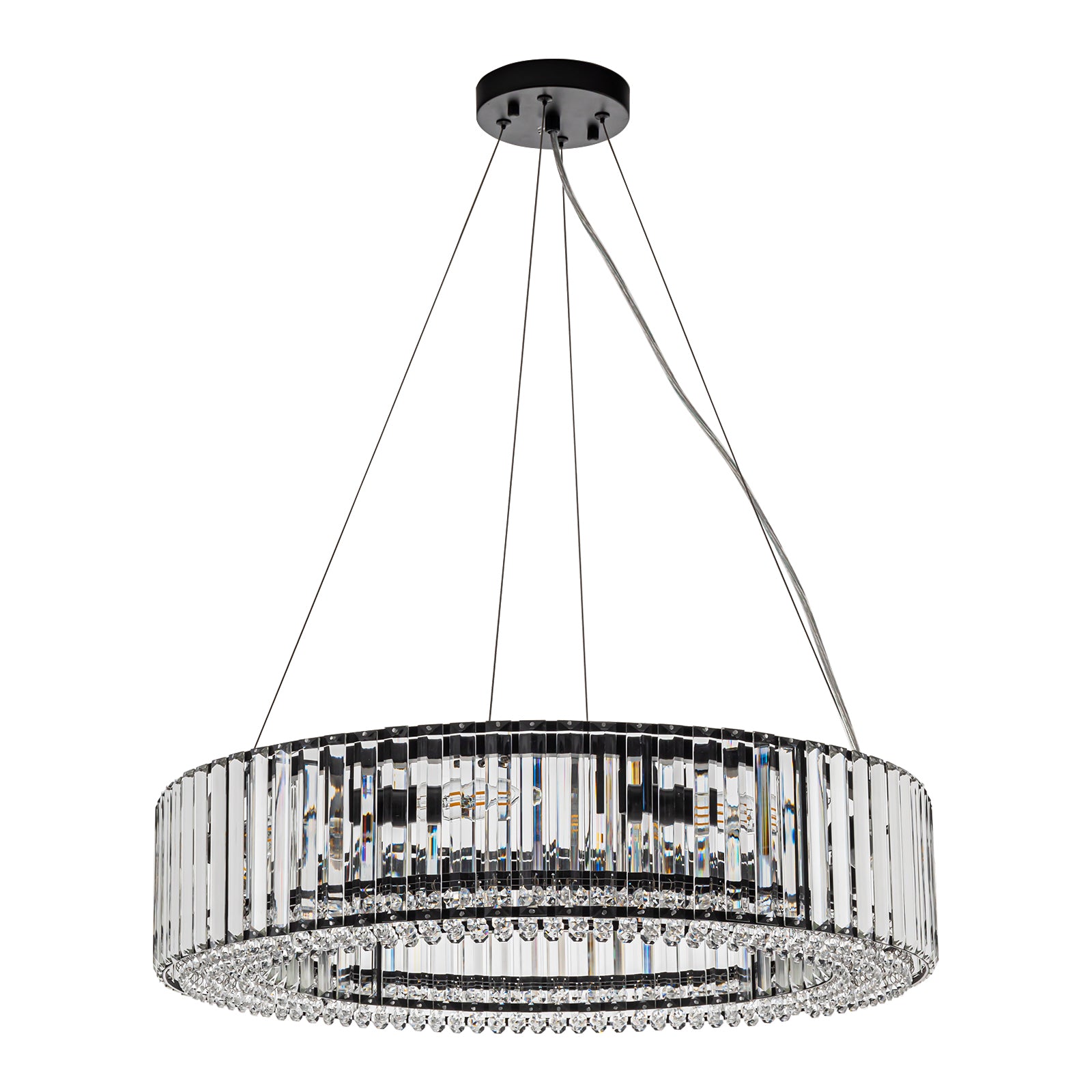 Glowlings 8-Light Luxury 26"Wide Round Black Drum Crystal Chandelier