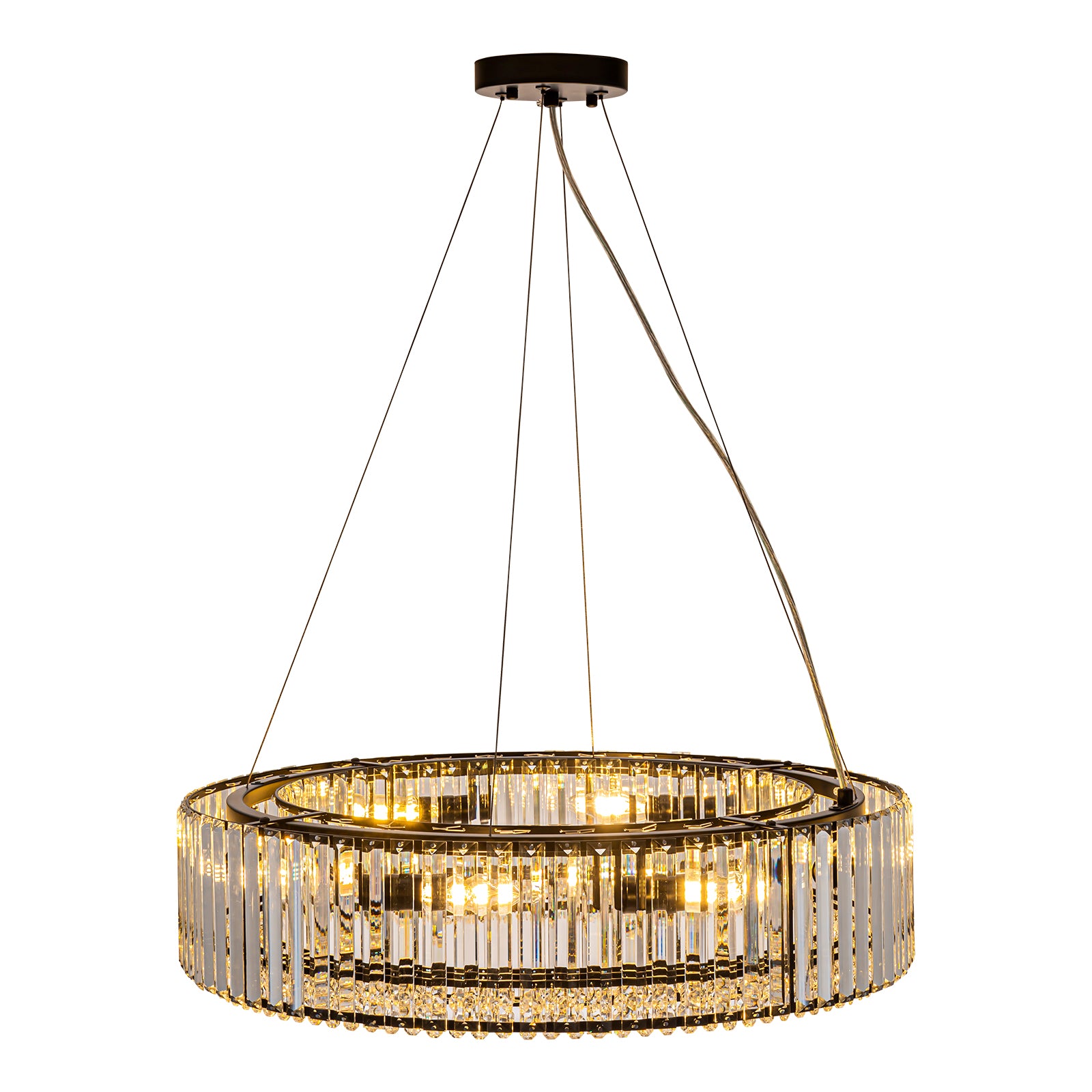Glowlings 8-Light Luxury 26"Wide Round Black Drum Crystal Chandelier