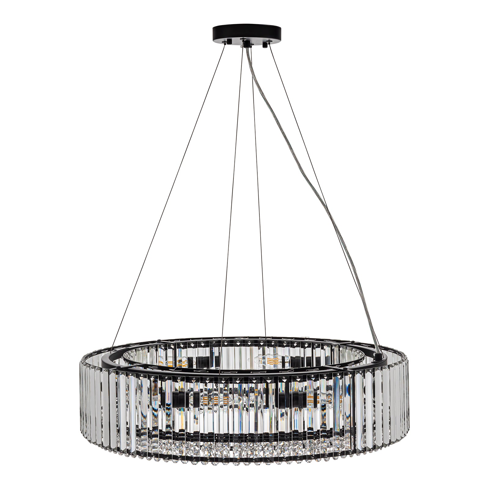 Glowlings 8-Light Luxury 26"Wide Round Black Drum Crystal Chandelier