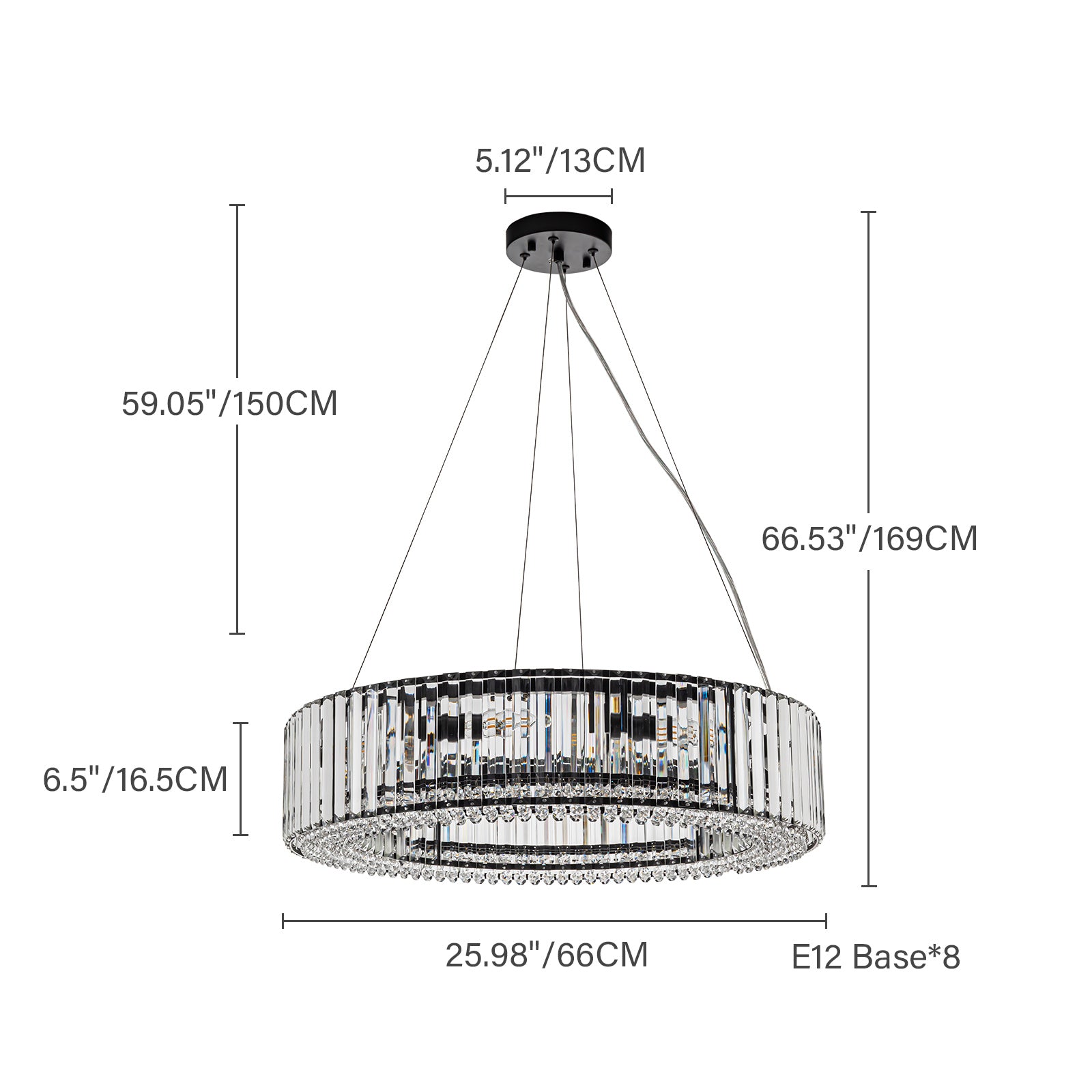 Glowlings 8-Light Luxury 26"Wide Round Black Drum Crystal Chandelier