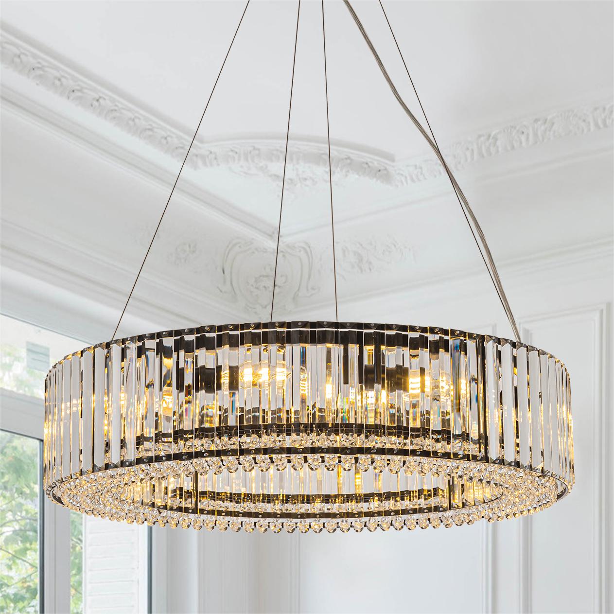 Glowlings 8-Light Luxury 26"Wide Round Black Drum Crystal Chandelier