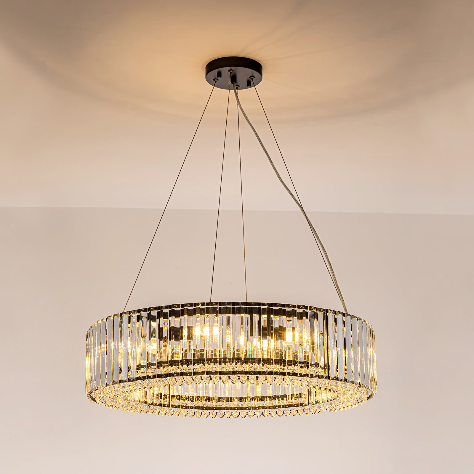 Glowlings 8-Light Luxury 26"Wide Round Black Drum Crystal Chandelier