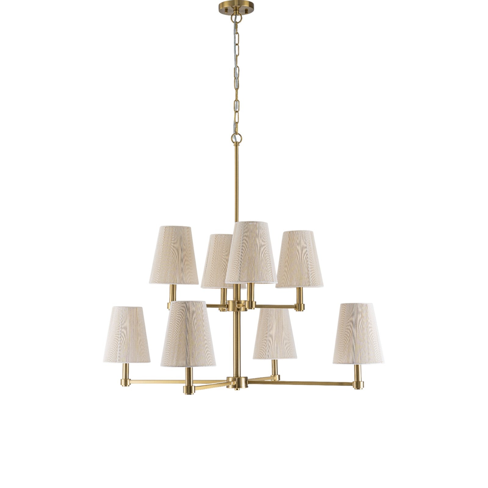 Glowlings 8-Light Transitional 33"Wide 2-Tied Brass Cone Bleached Natural Rope Chandelier