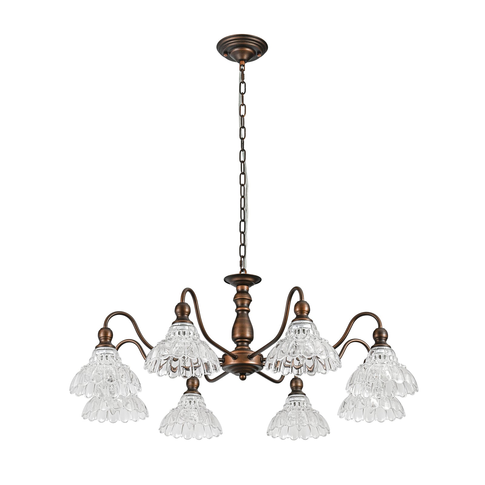Glowlings 8-Light Vintage 35"Wide Large Bronze Flower Shaped Clear Glass Chandelier