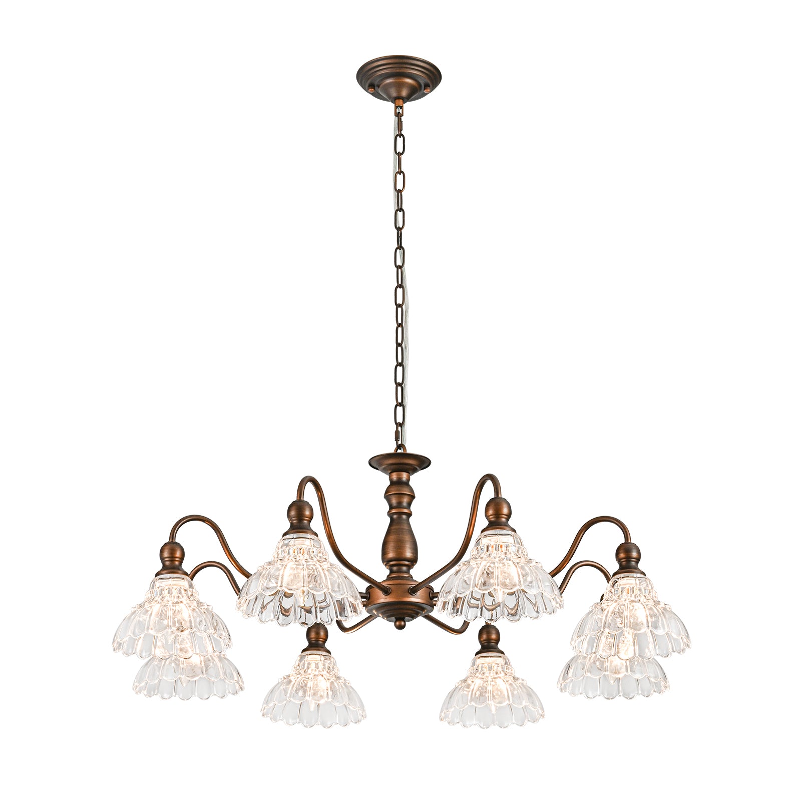 Glowlings 8-Light Vintage 35"Wide Large Bronze Flower Shaped Clear Glass Chandelier
