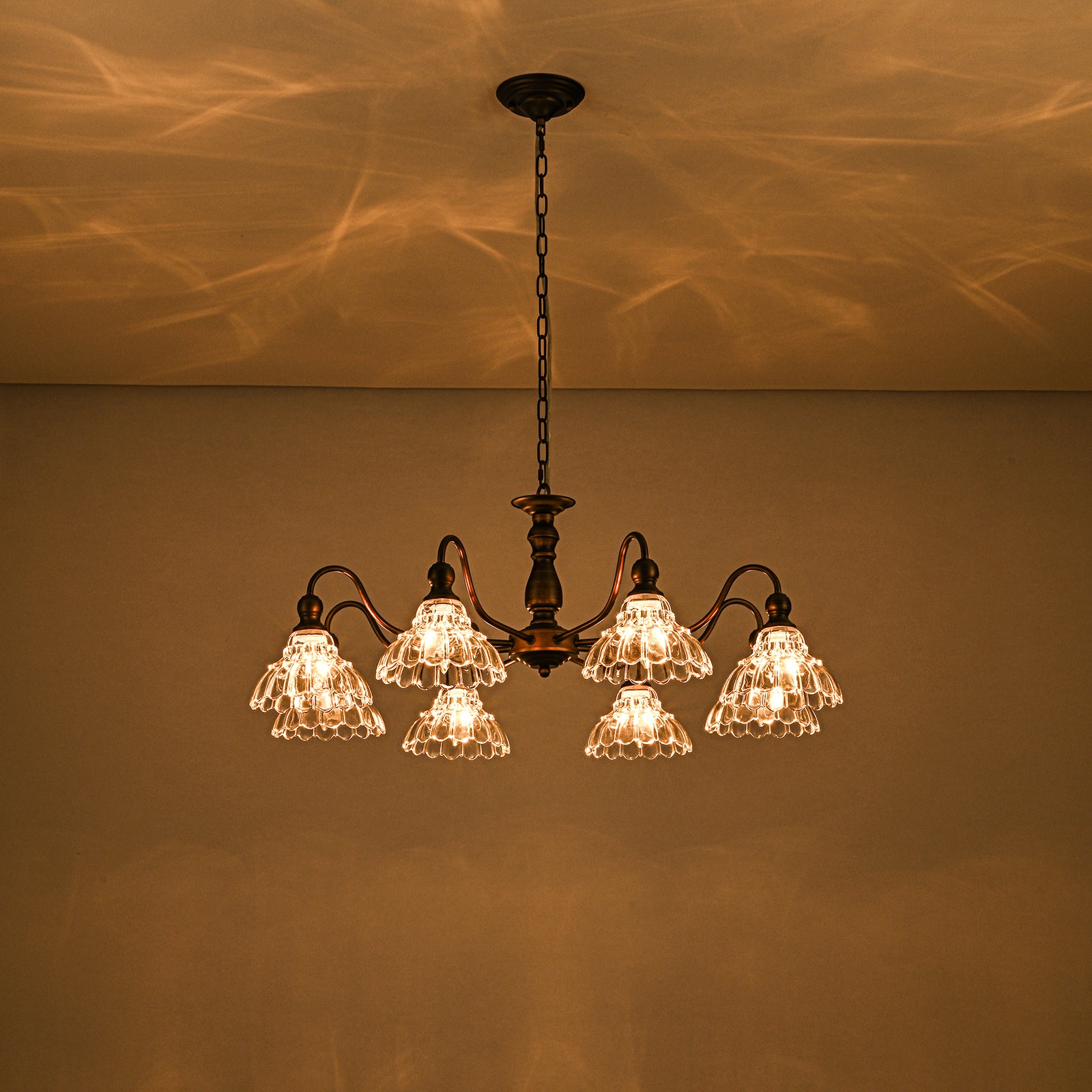 Glowlings 8-Light Vintage 35"Wide Large Bronze Flower Shaped Clear Glass Chandelier