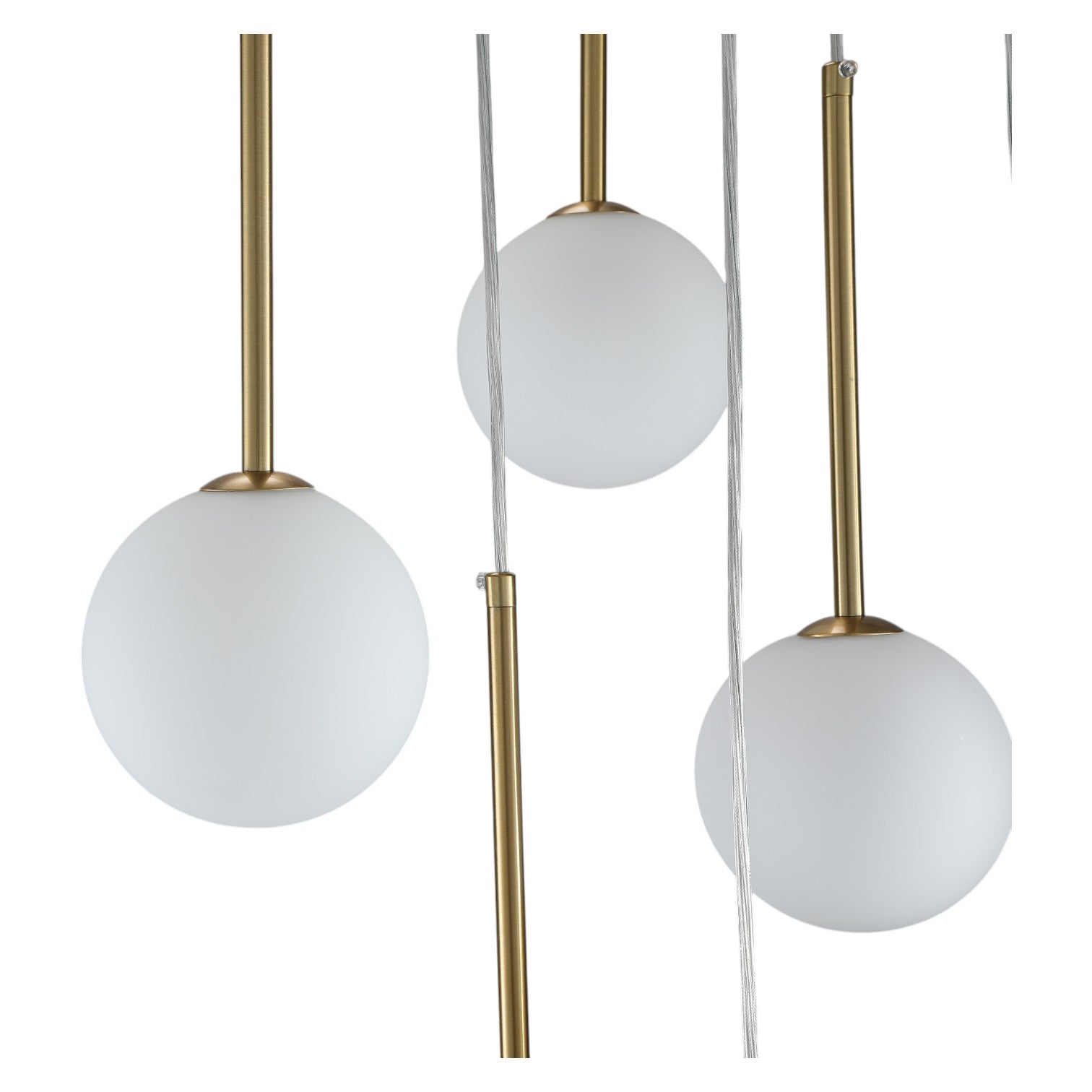 Glowlings Modern 9-Light Brushed Brass Staircase Cluster Chandelier Pendant Lighting with Globe Opal Glass Shades