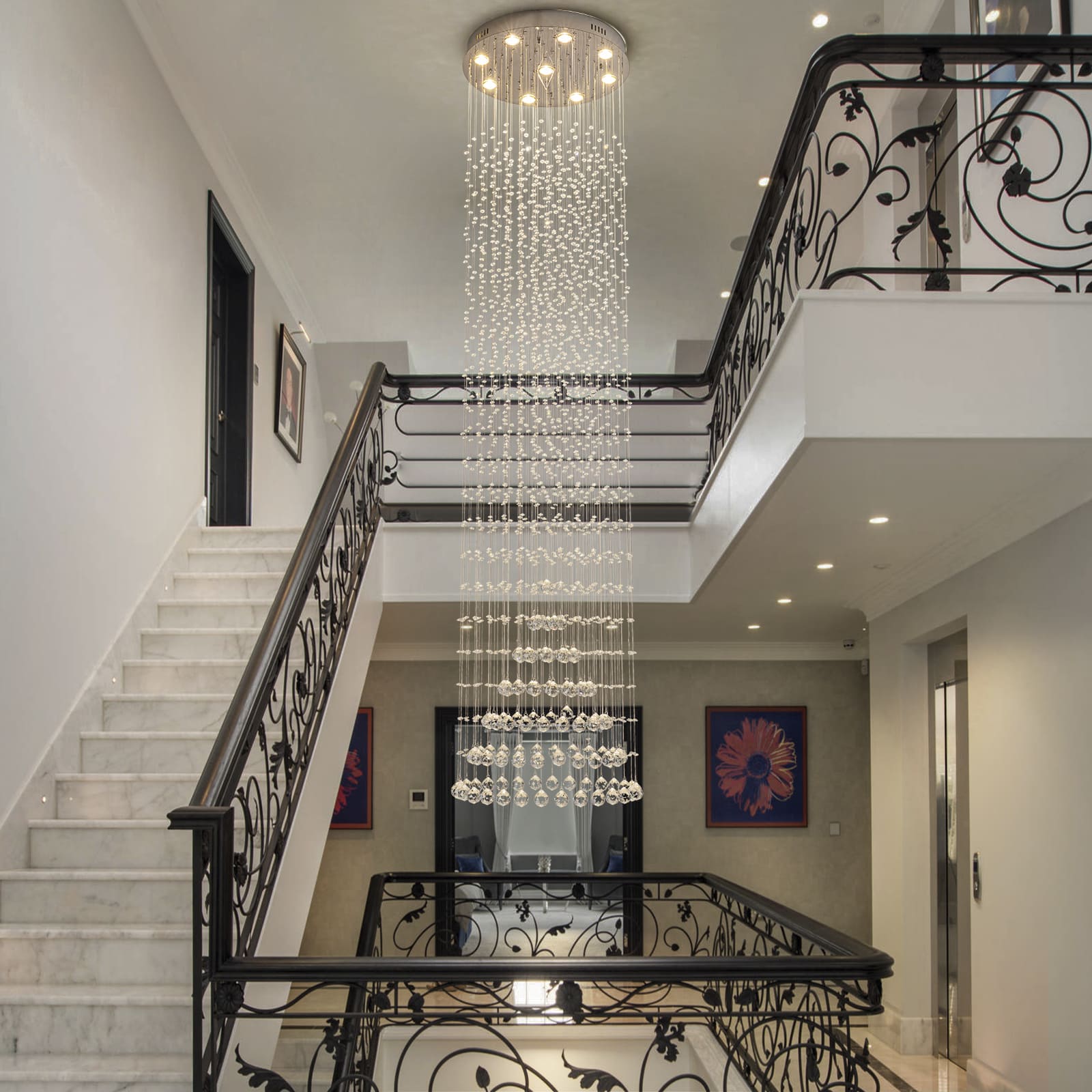 Long Large Crystal Foyer Chandelier