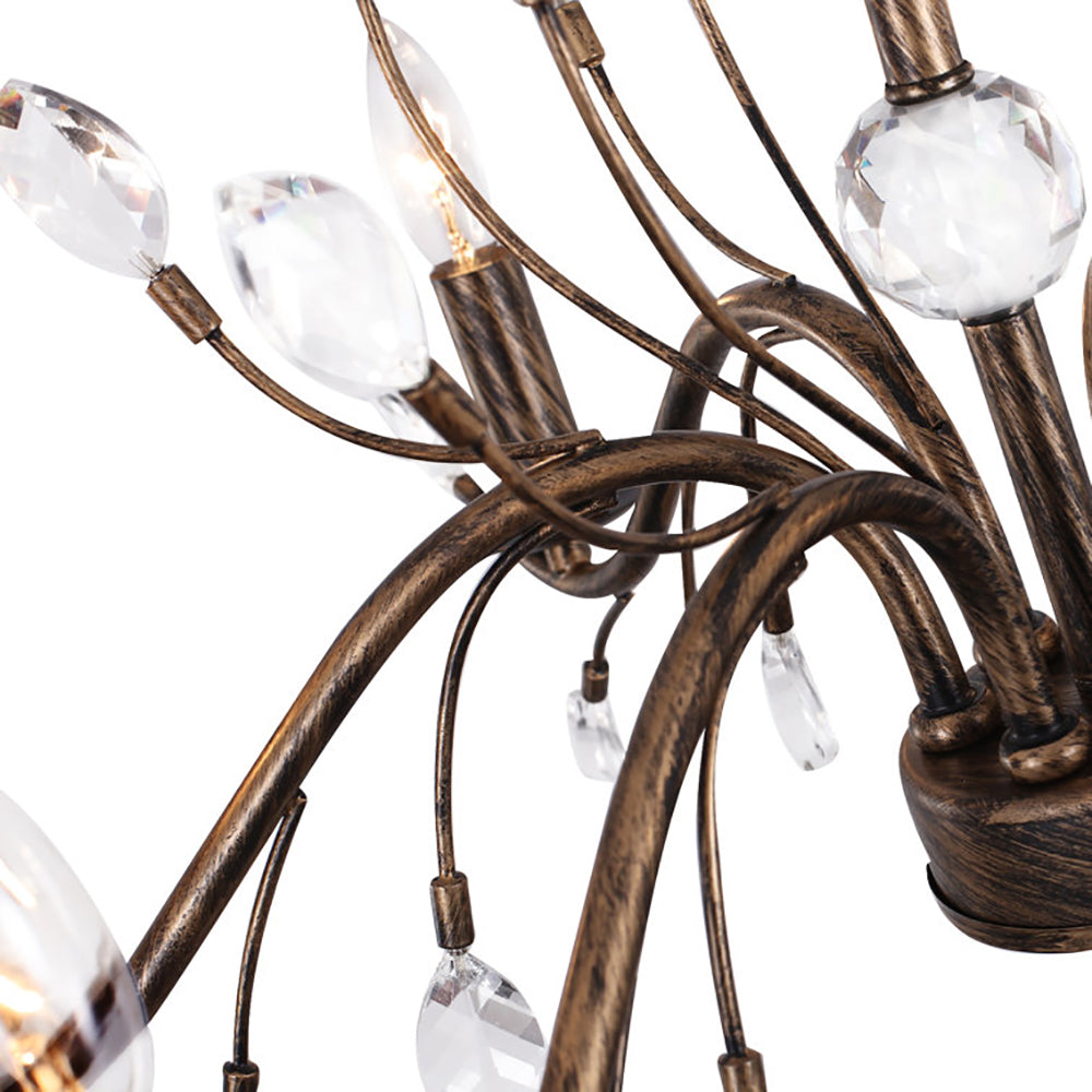 Glowlings 9-Light Vintage Bronze Branch Candle Style Crystal Chandelier
