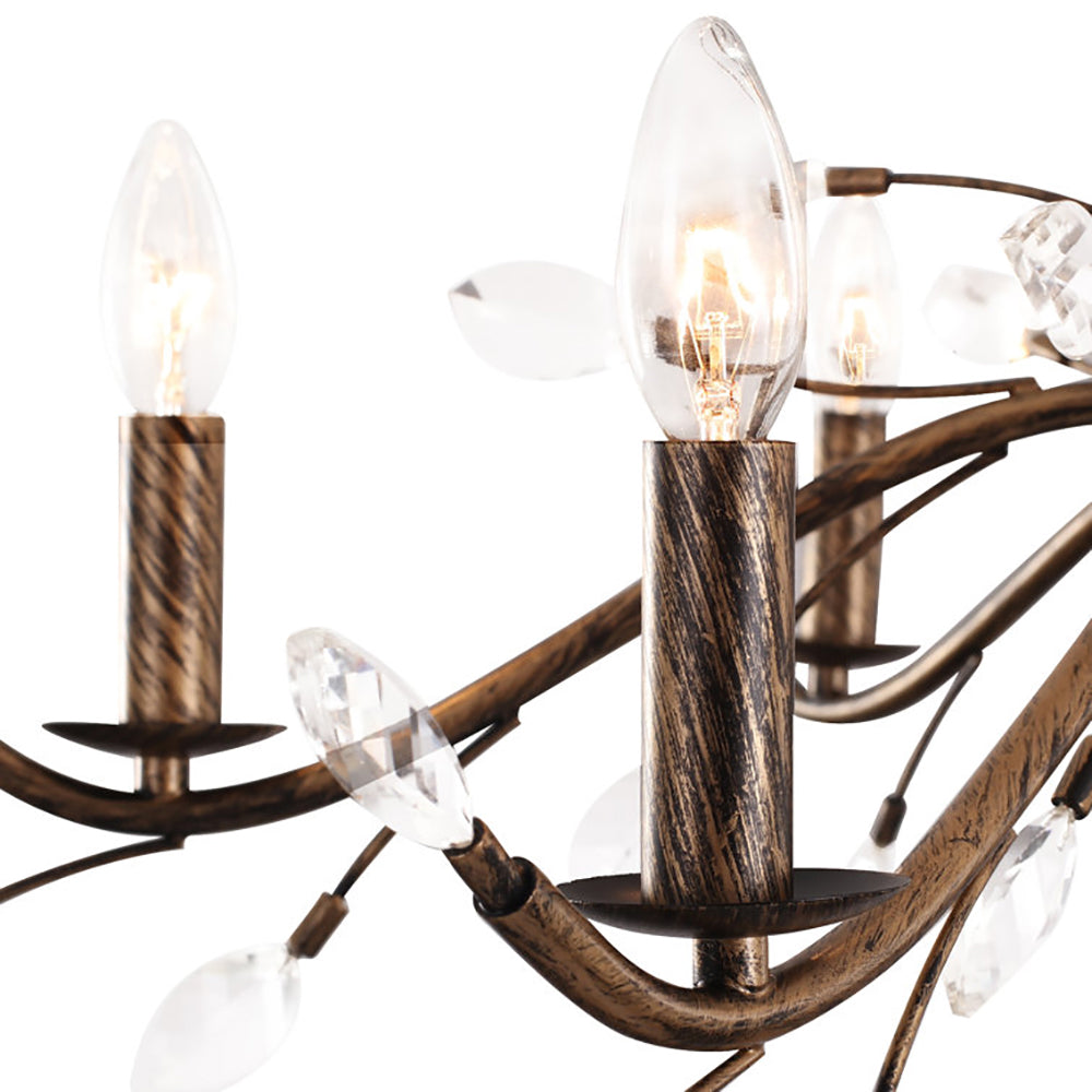 Glowlings 9-Light Vintage Bronze Branch Candle Style Crystal Chandelier
