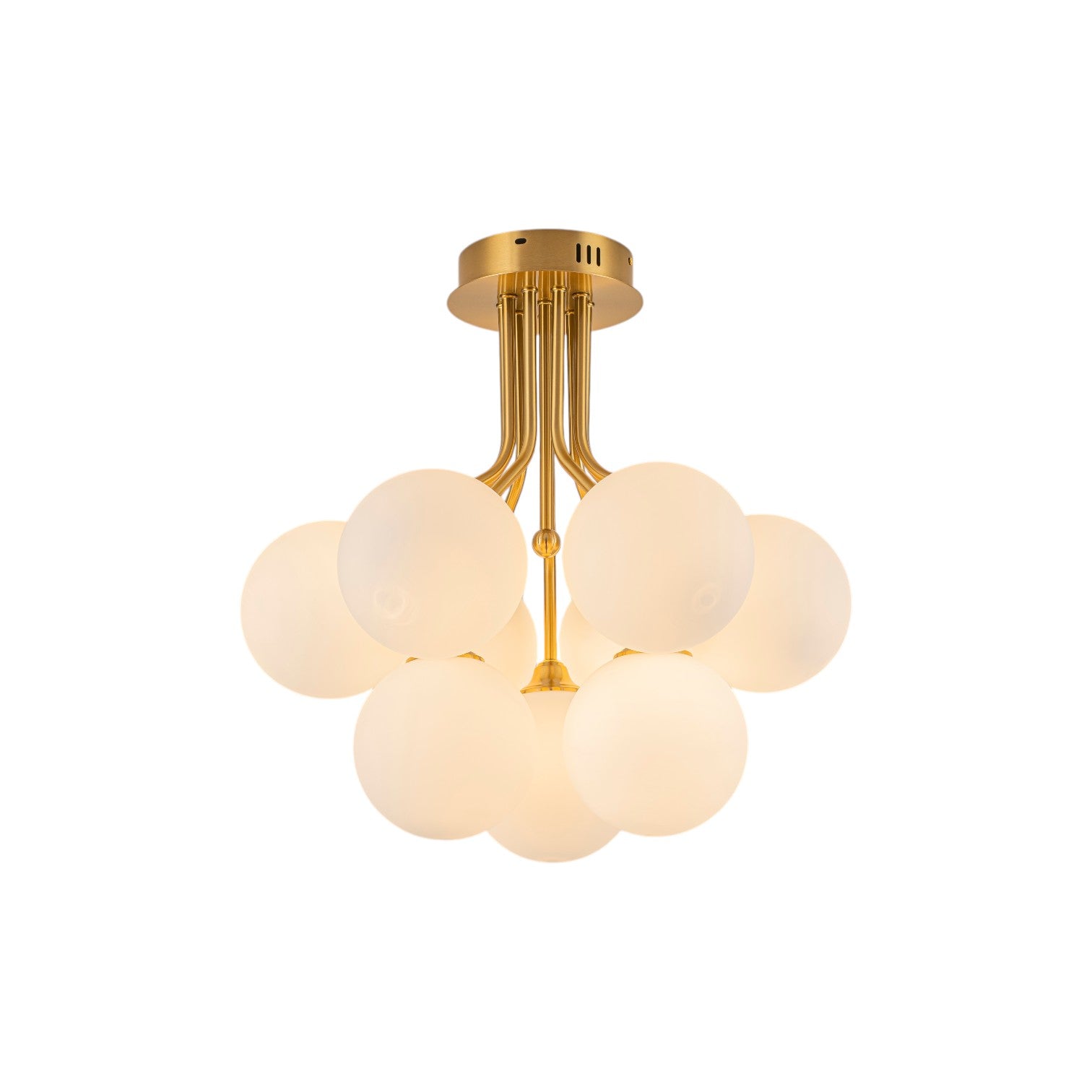 Glowlings 9-Light Modern Brushed Gold Opal Glass Cluster Sputnik Sphere Semi-Flush Mount Ceiling Light