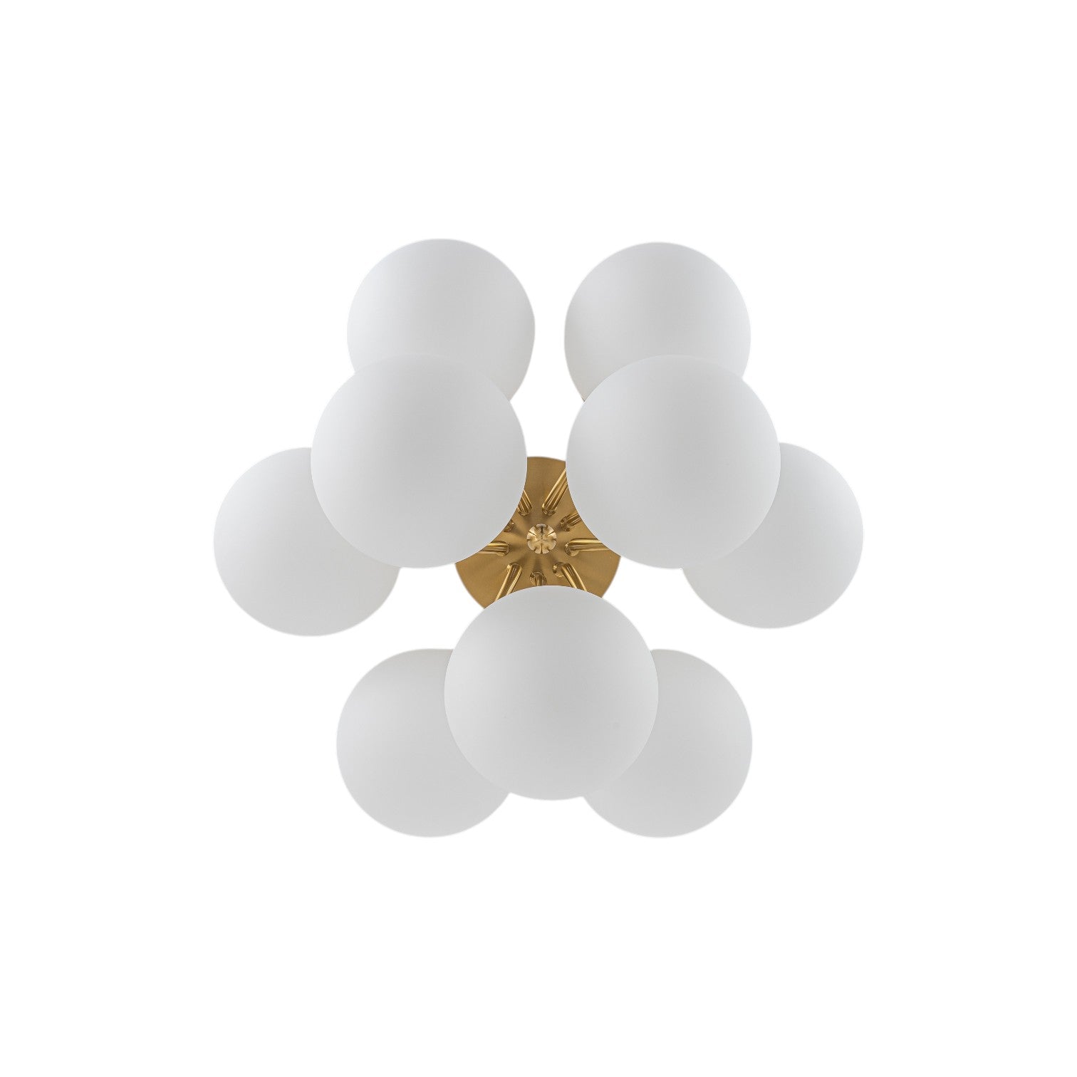 Glowlings 9-Light Modern Brushed Gold Opal Glass Cluster Sputnik Sphere Semi-Flush Mount Ceiling Light