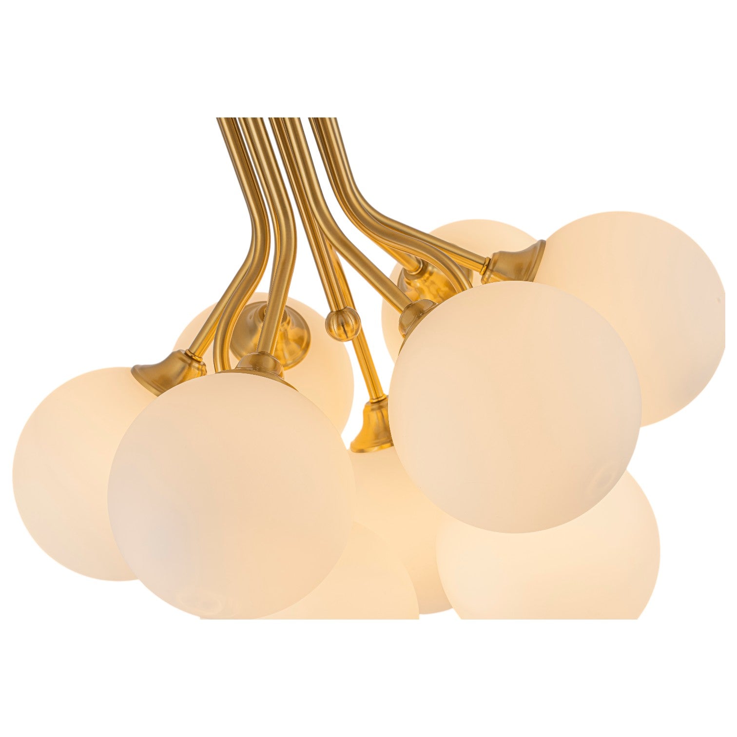 Glowlings 9-Light Modern Brushed Gold Opal Glass Cluster Sputnik Sphere Semi-Flush Mount Ceiling Light