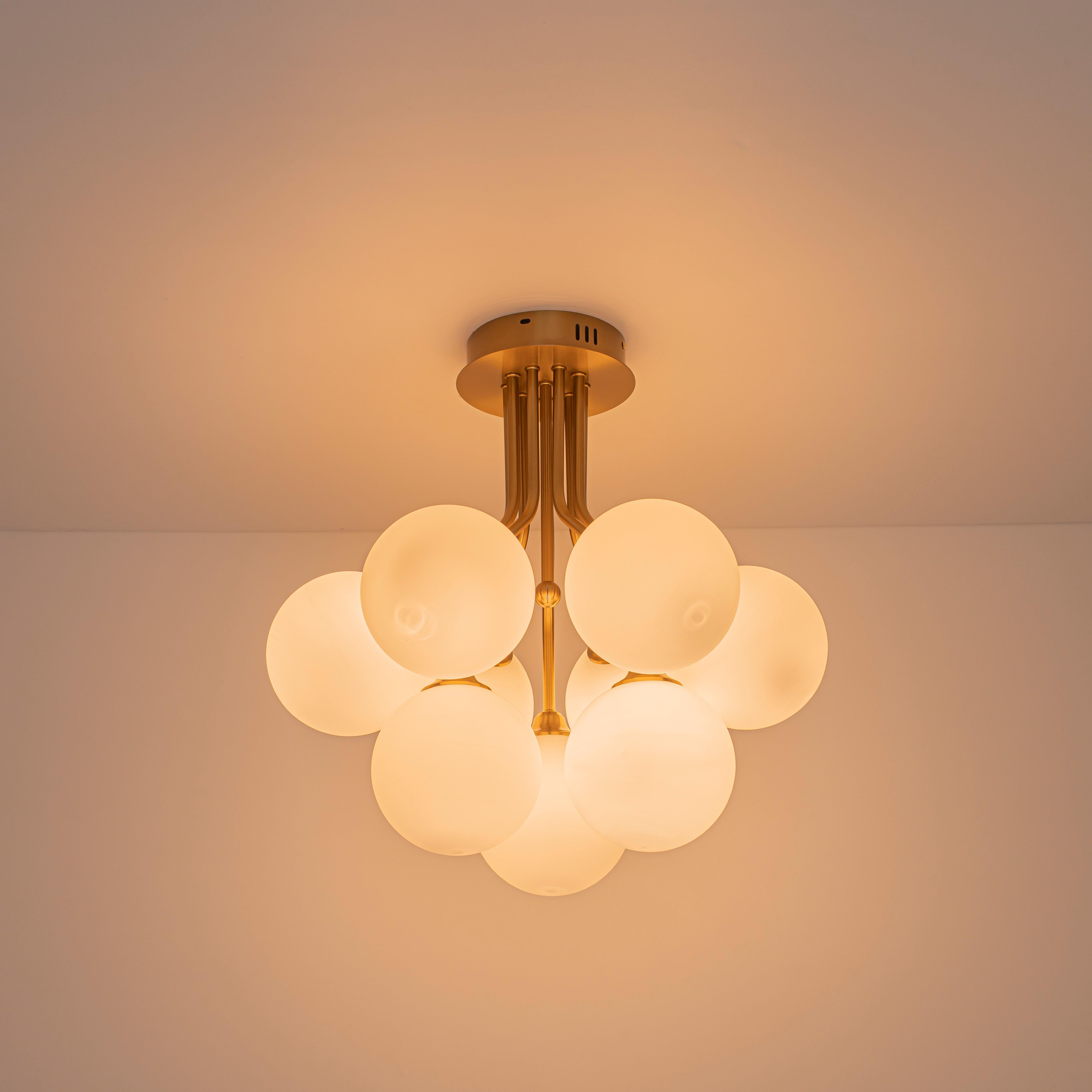 Glowlings 9-Light Modern Brushed Gold Opal Glass Cluster Sputnik Sphere Semi-Flush Mount Ceiling Light