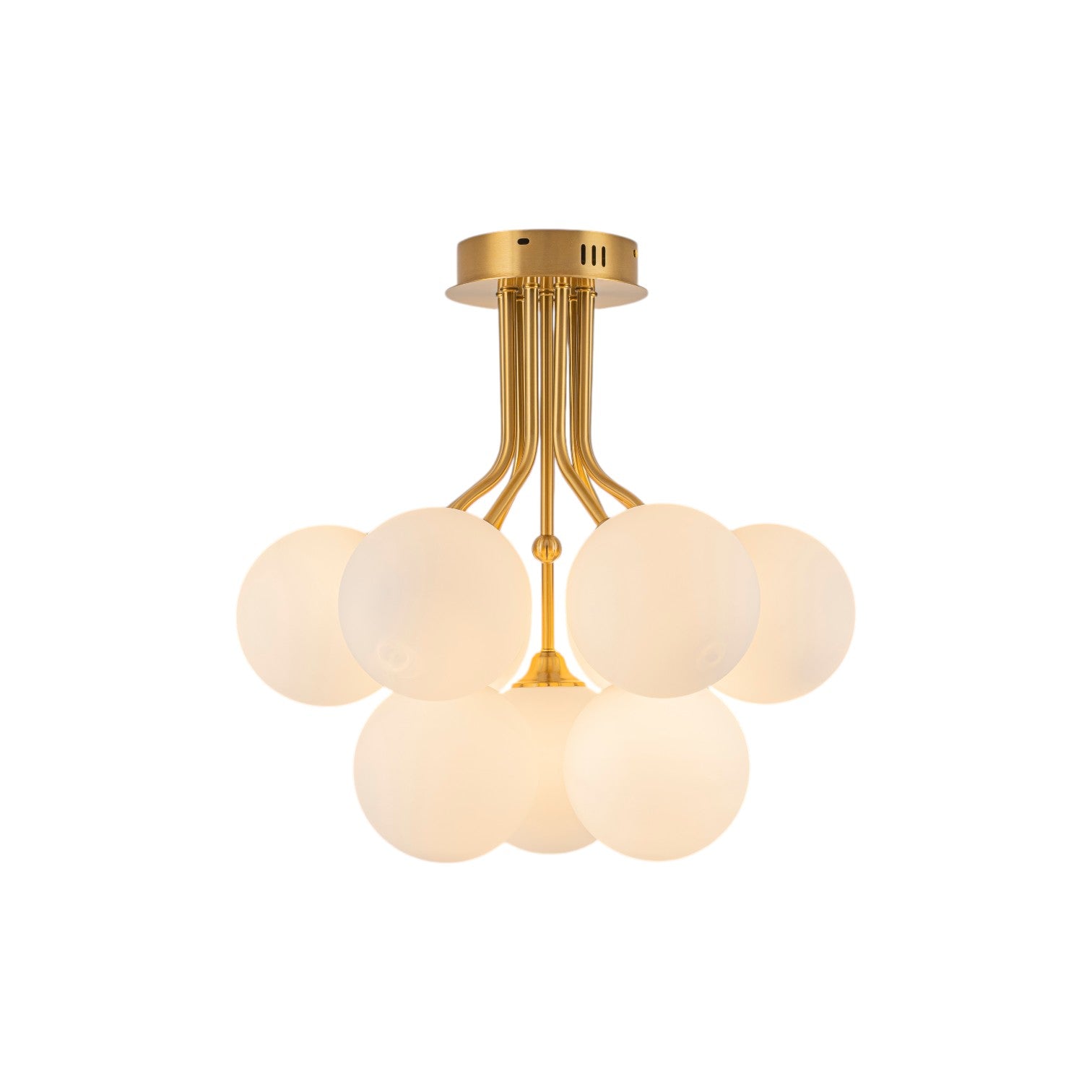 Glowlings 9-Light Modern Brushed Gold Opal Glass Cluster Sputnik Sphere Semi-Flush Mount Ceiling Light
