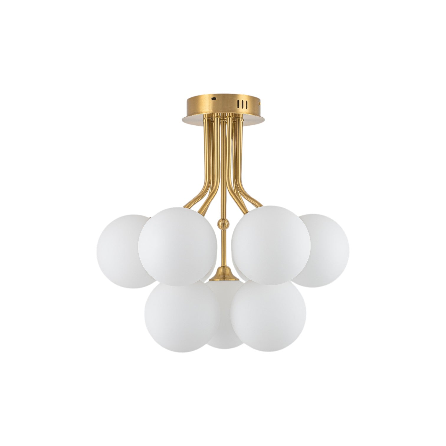 Glowlings 9-Light Modern Brushed Gold Opal Glass Cluster Sputnik Sphere Semi-Flush Mount Ceiling Light