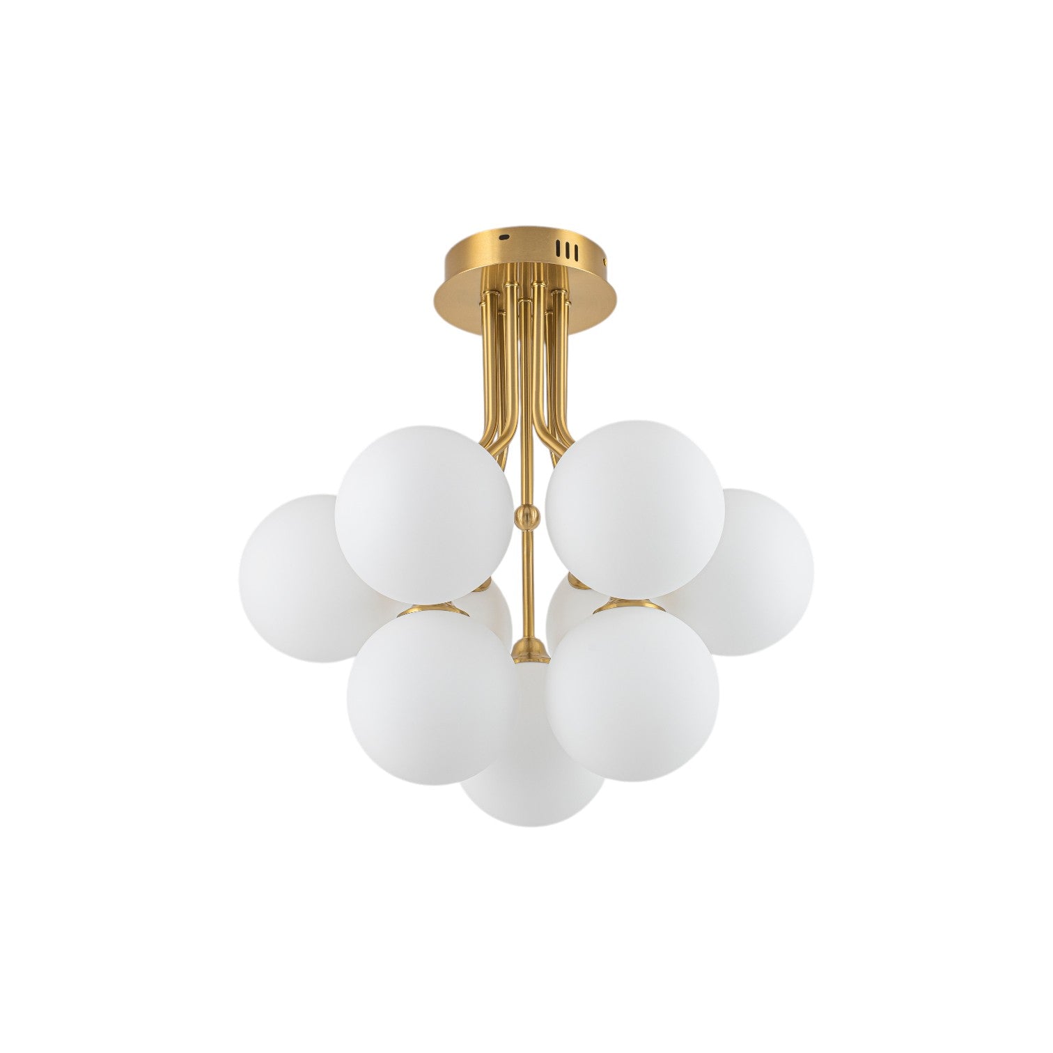Glowlings 9-Light Modern Brushed Gold Opal Glass Cluster Sputnik Sphere Semi-Flush Mount Ceiling Light