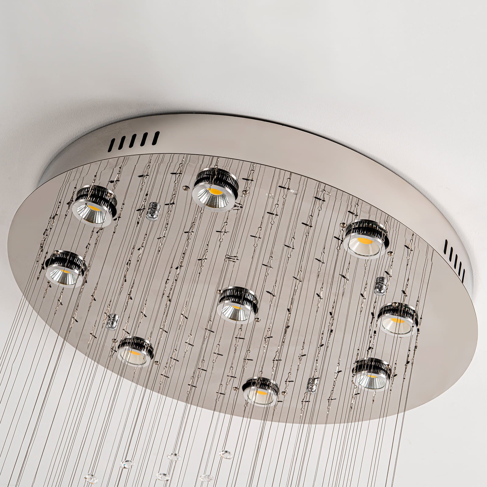 Glowlings 9-Light 98"H Modern Chrome Spiral Glass Crystal Foyer Chandelier For High Ceiling