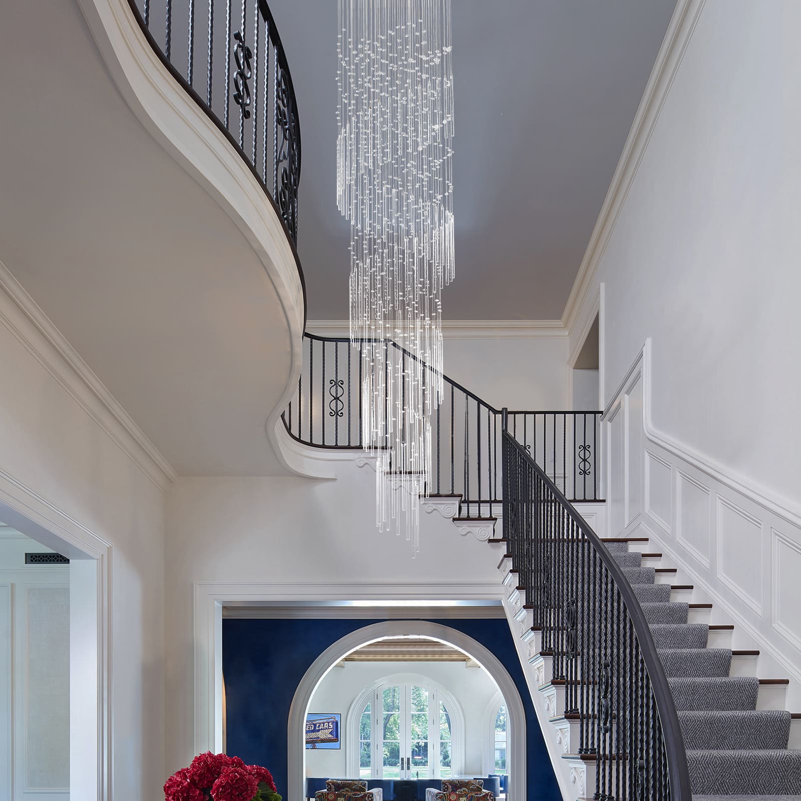 Glowlings 9-Light 98"H Modern Chrome Spiral Glass Crystal Foyer Chandelier For High Ceiling