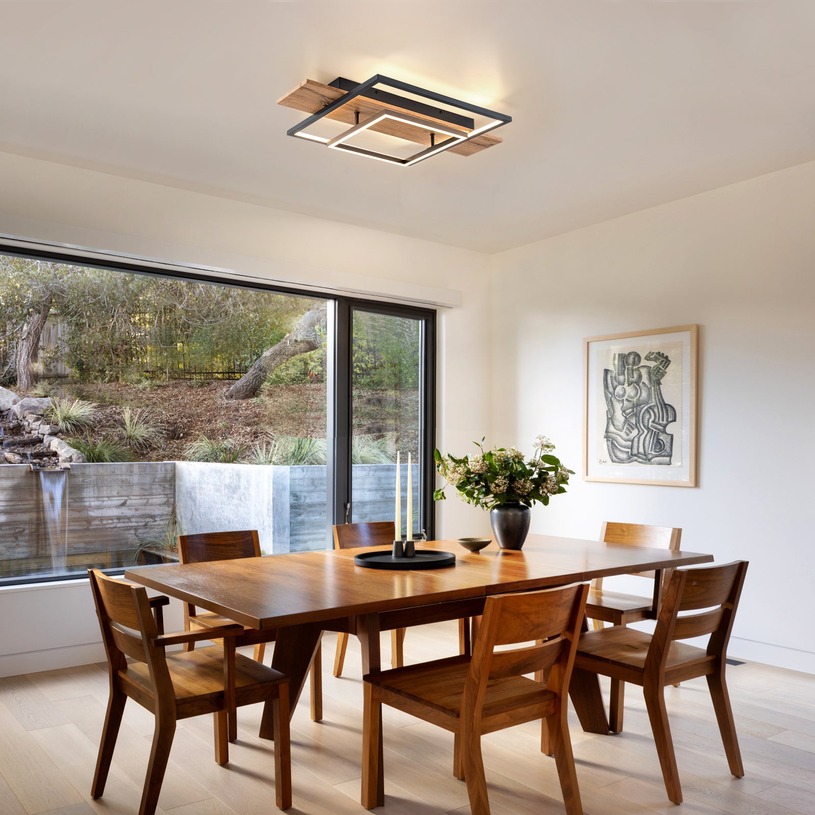 Glowlings 2-Light Farmhouse 2-Tier Square Integrated LED Wood Flush Mount Ceiling Light
