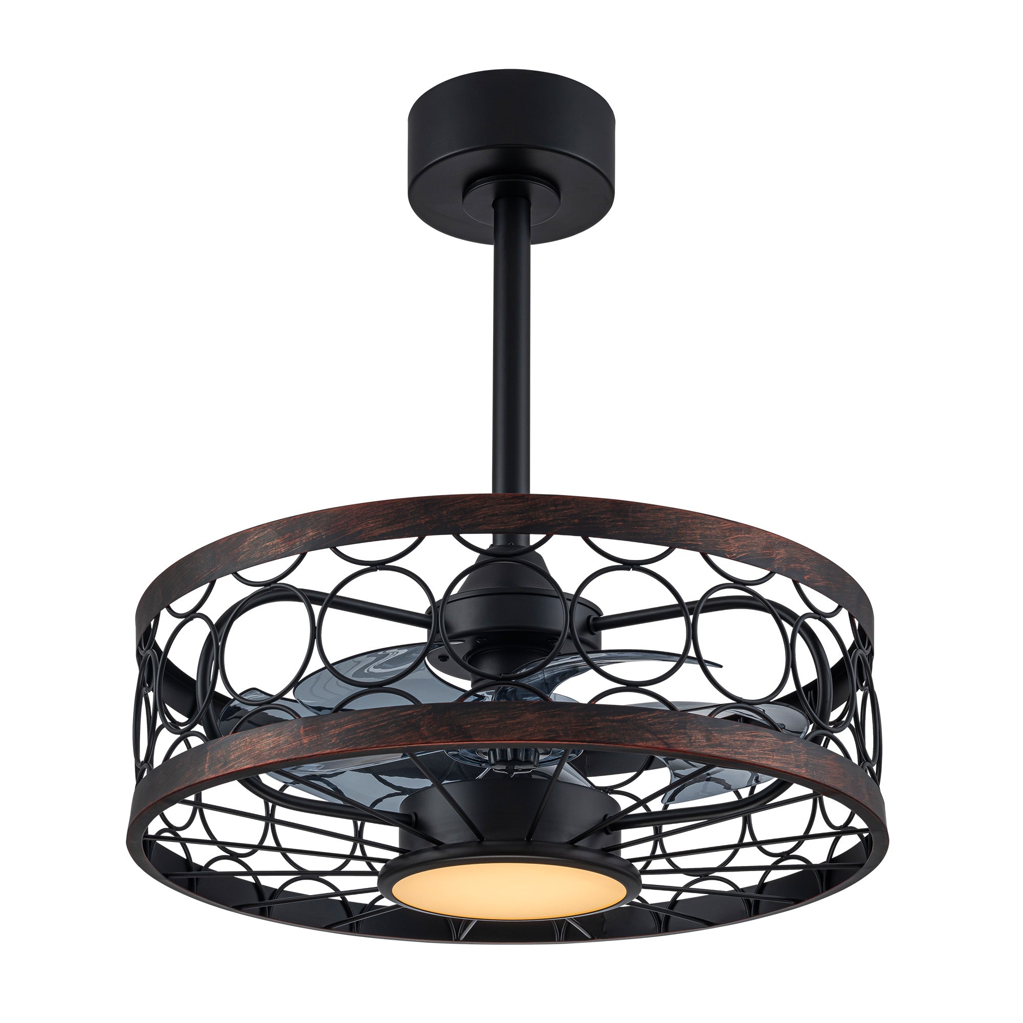 Glowlings Modern Industrial 20" Ceiling Fan with Light - 3-CCT LED Black Caged Fandelier, Low Profile Enclosed Flush Mount Fan with Remote