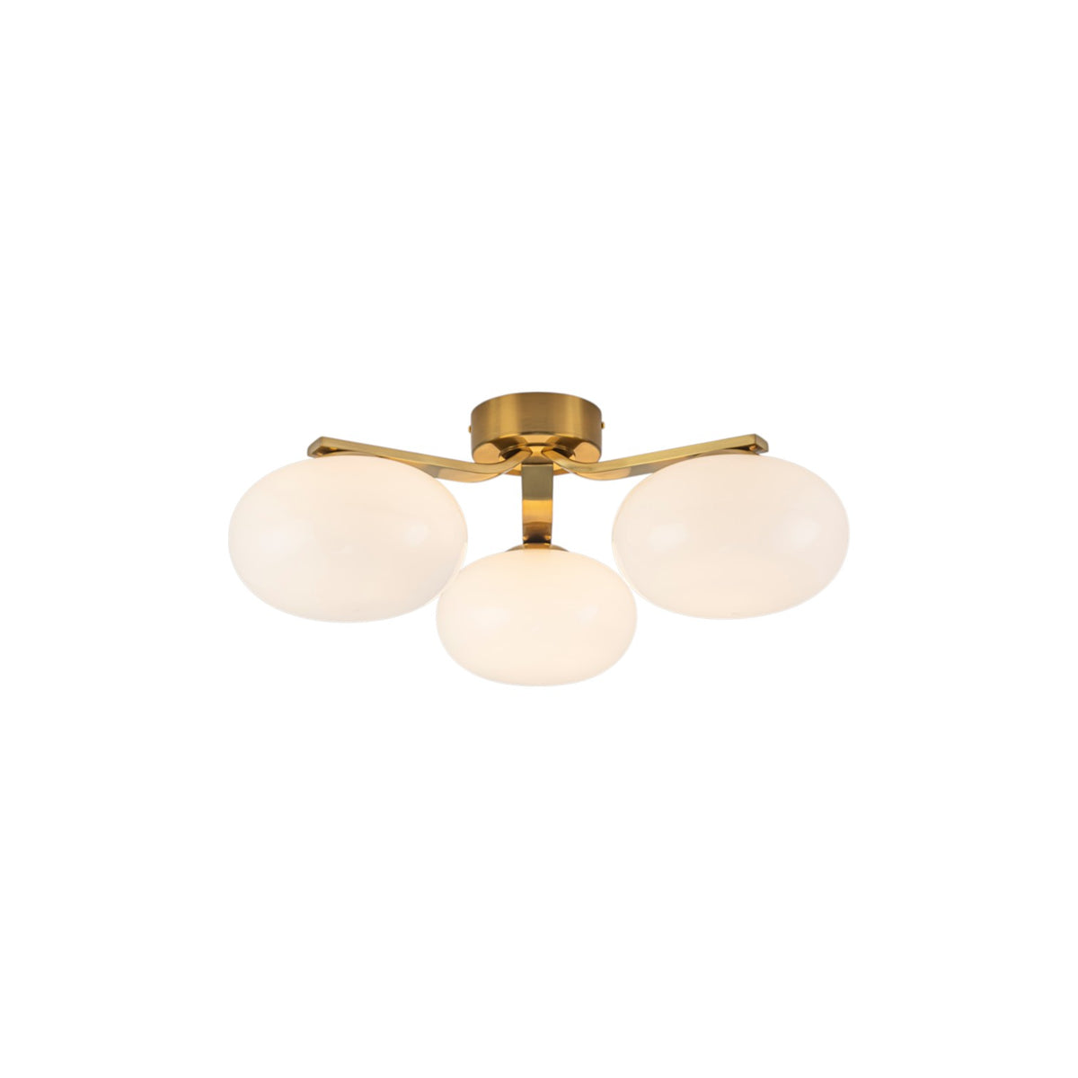 Glowlings Mid-Century 3-Light Sputnik Semi-Flush Mount Ceiling Light, Brushed Brass & Opal Glass Globes