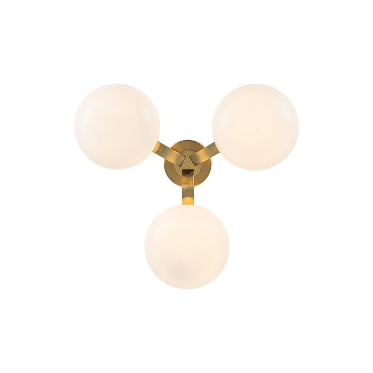 Glowlings Mid-Century 3-Light Sputnik Semi-Flush Mount Ceiling Light, Brushed Brass & Opal Glass Globes