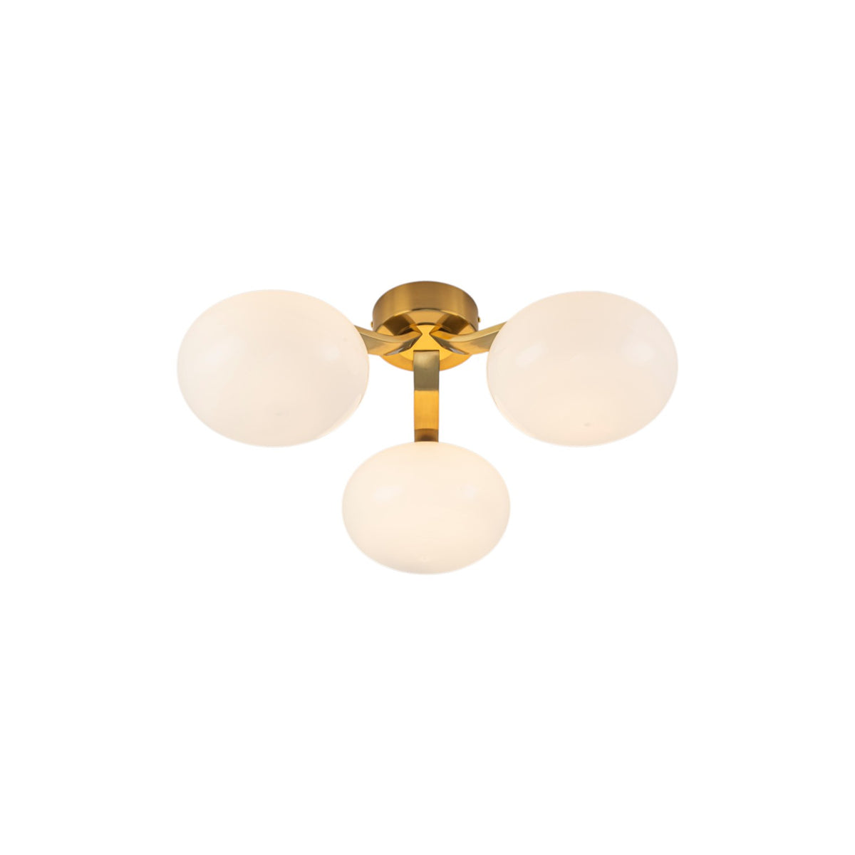 Glowlings Mid-Century 3-Light Sputnik Semi-Flush Mount Ceiling Light, Brushed Brass & Opal Glass Globes