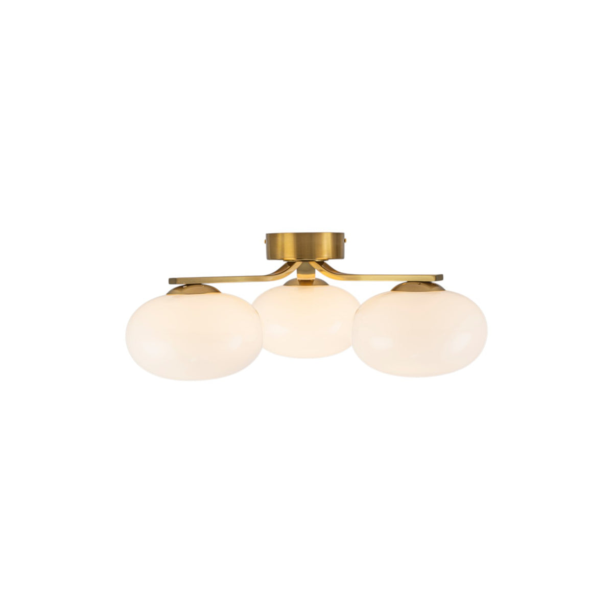 Glowlings Mid-Century 3-Light Sputnik Semi-Flush Mount Ceiling Light, Brushed Brass & Opal Glass Globes