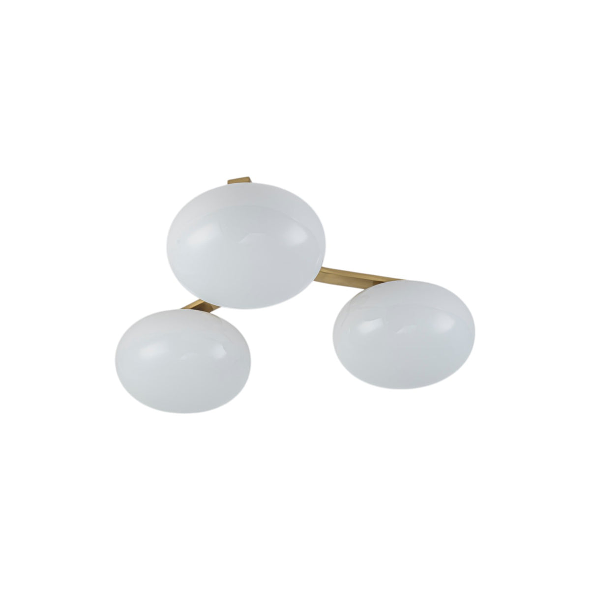 Glowlings Mid-Century 3-Light Sputnik Semi-Flush Mount Ceiling Light, Brushed Brass & Opal Glass Globes