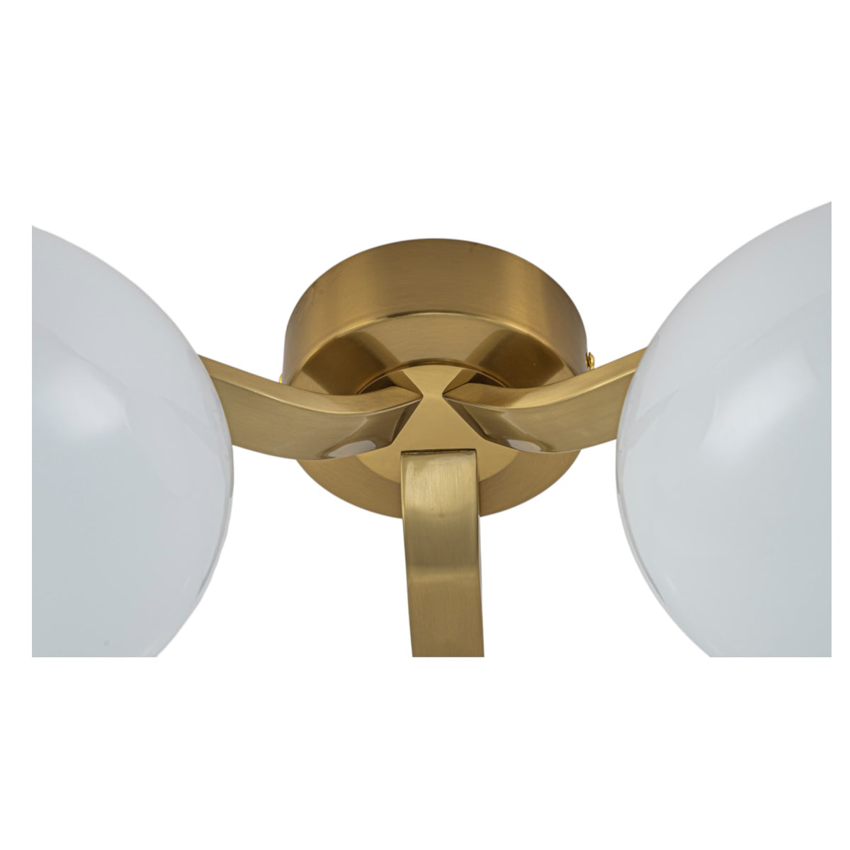 Glowlings Mid-Century 3-Light Sputnik Semi-Flush Mount Ceiling Light, Brushed Brass & Opal Glass Globes