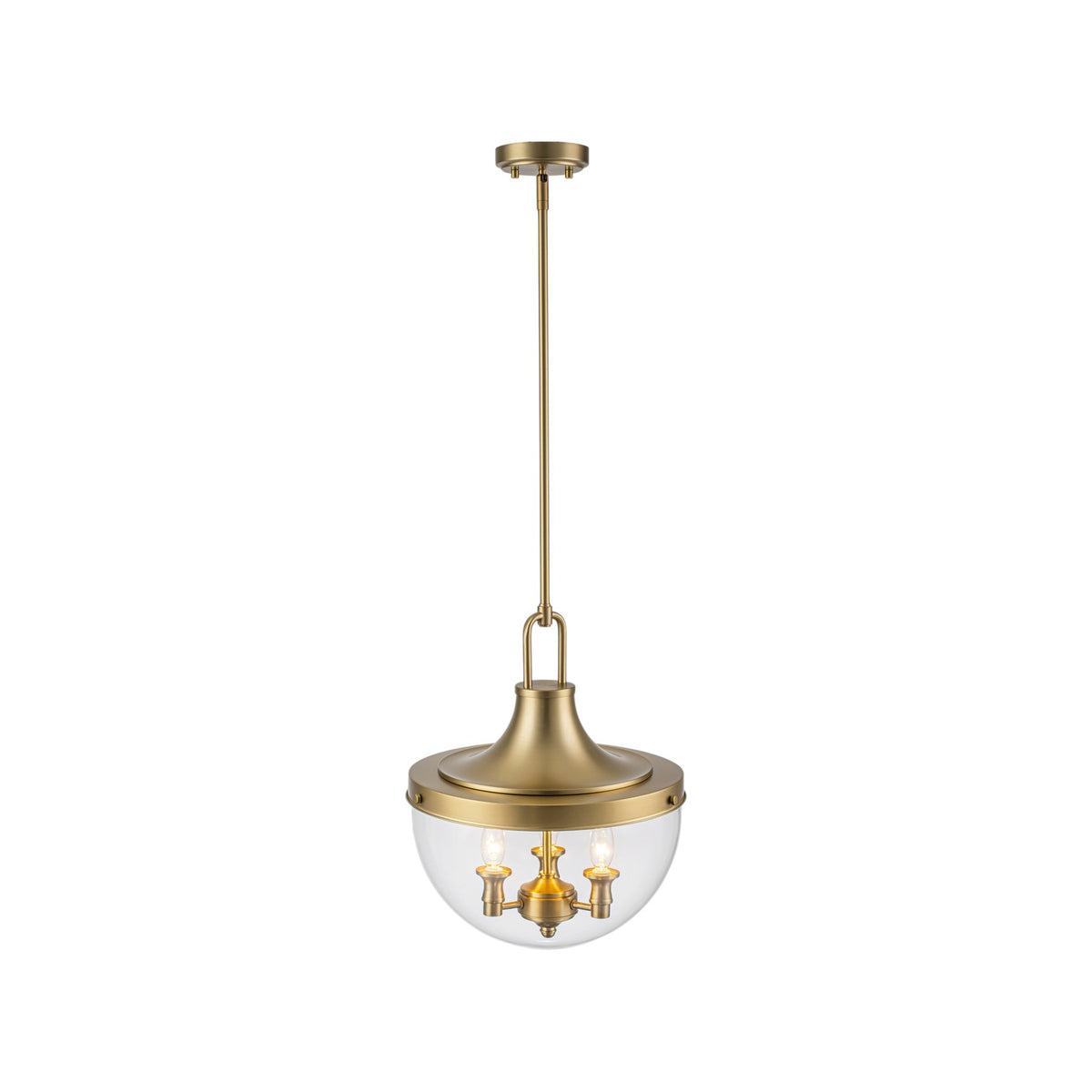 Glowlings Modern Brass Pendant Light Fixture, 3-Light Clear Glass Bowl Chandelier