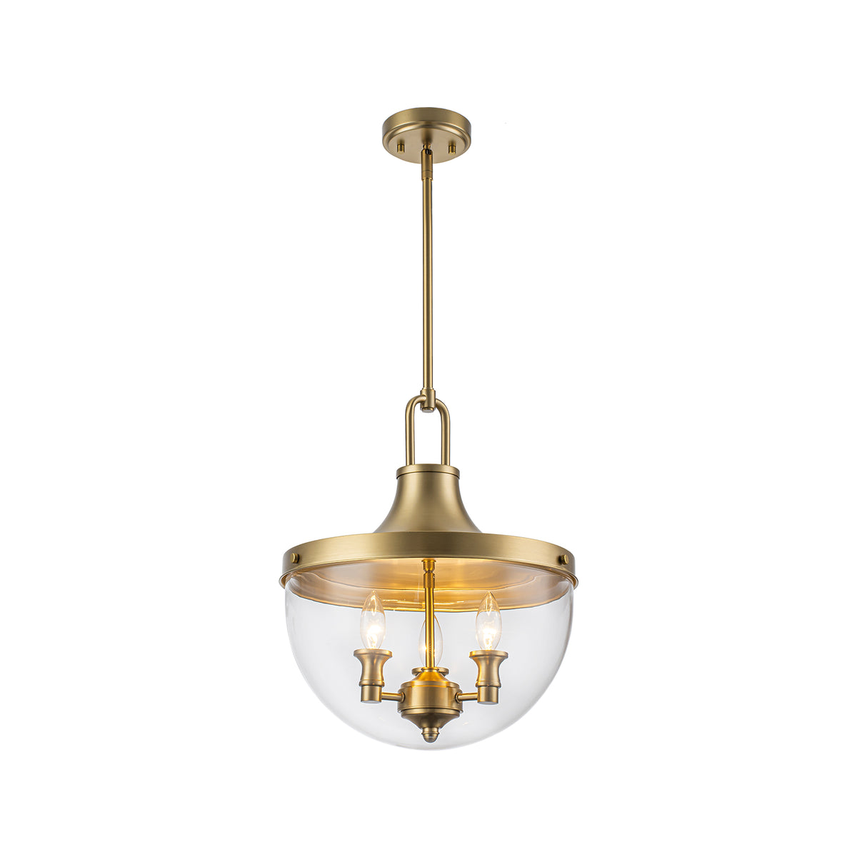 Glowlings Modern Brass Pendant Light Fixture, 3-Light Clear Glass Bowl Chandelier