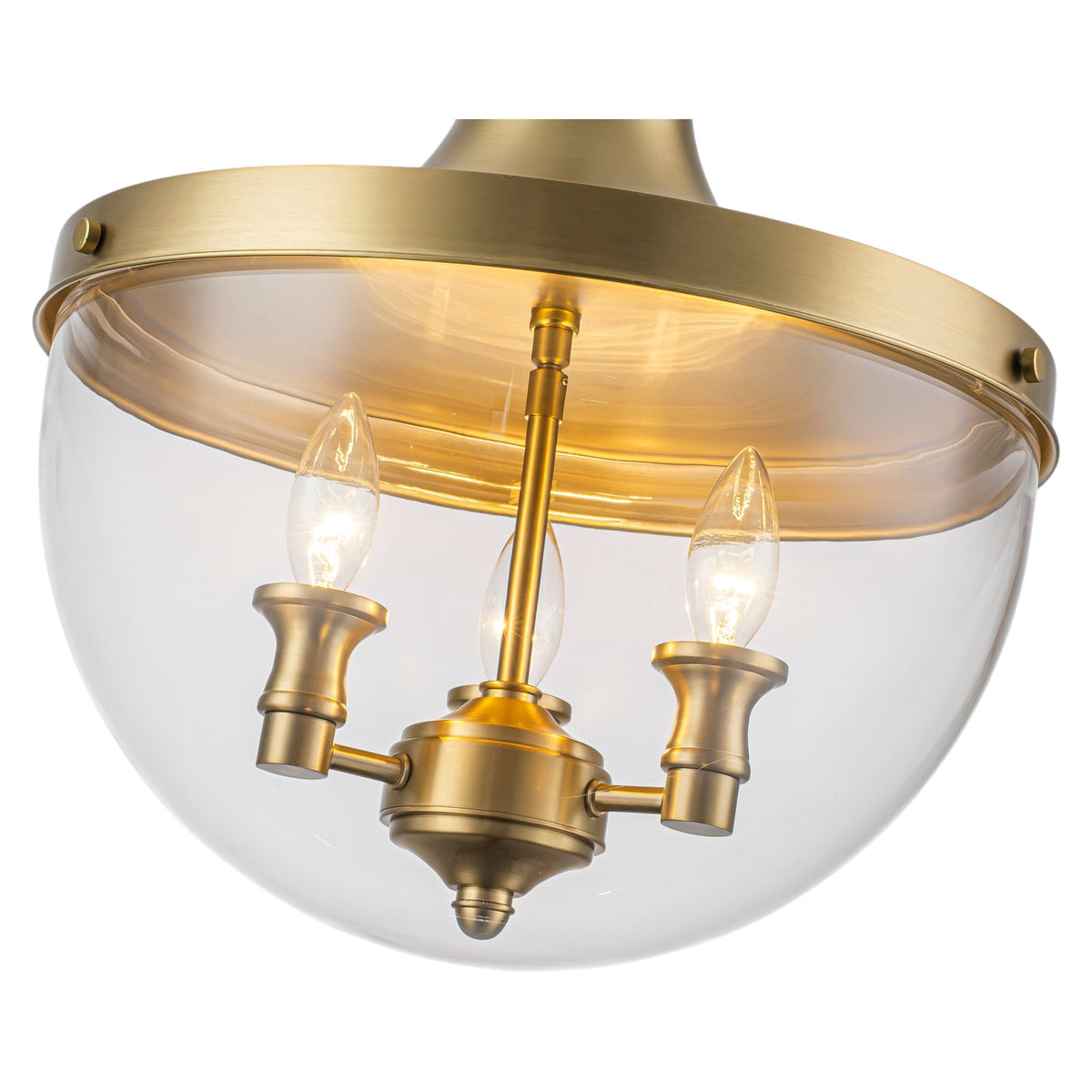 Glowlings Modern Brass Pendant Light Fixture, 3-Light Clear Glass Bowl Chandelier