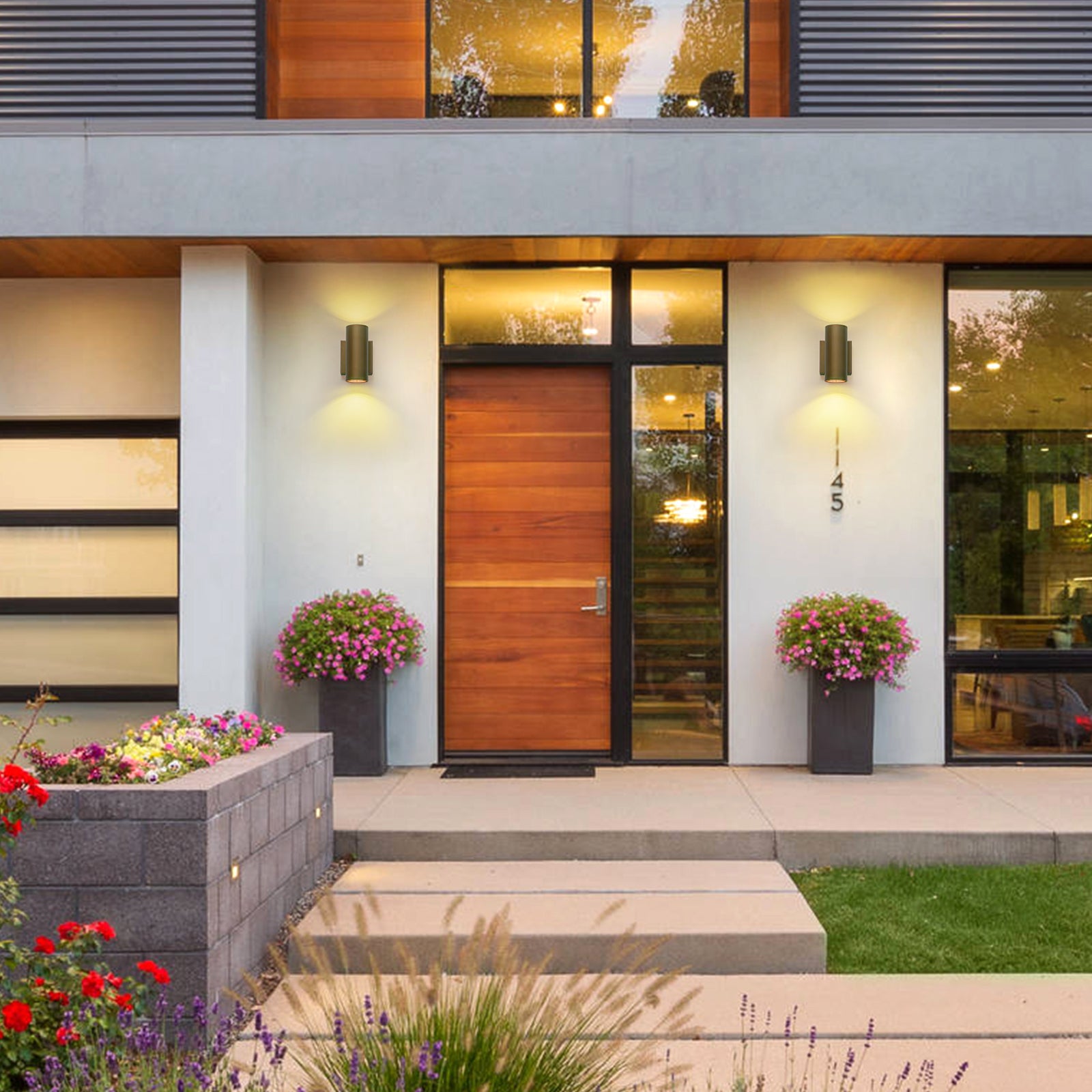 Glowlings 2-Light Modern LED Outdoor Cylinder Armed Wall Sconce