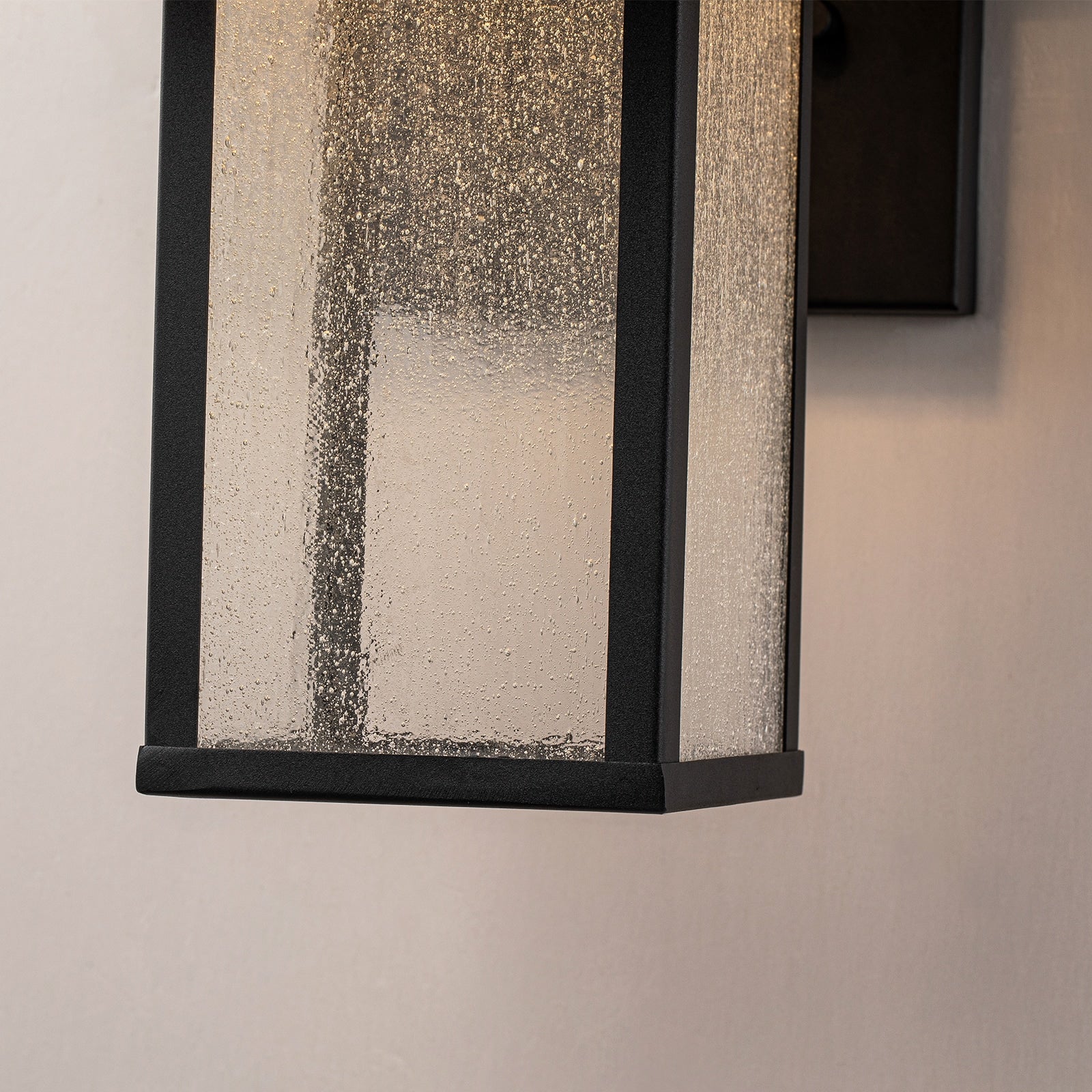 Glowlings 1-Light 13"H Modern Seeded Glass Lantern LED Outdoor Wall Sconce