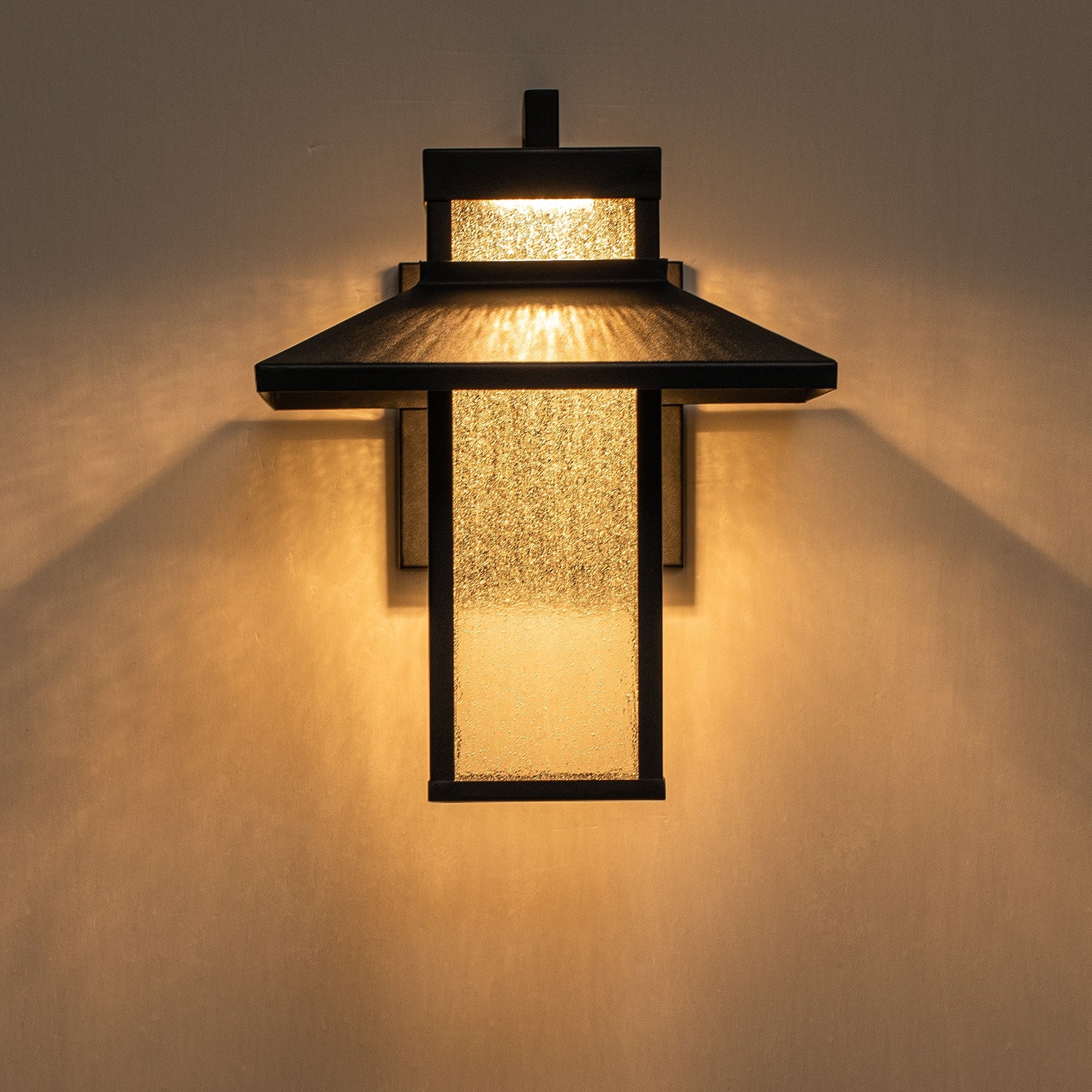 Glowlings 1-Light 13"H Modern Seeded Glass Lantern LED Outdoor Wall Sconce